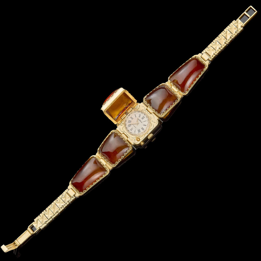 Vintage Chaika Mechanical Watch (17 Jewels) with Amber Bracelet | USSR Jewelry Cocktail Watch