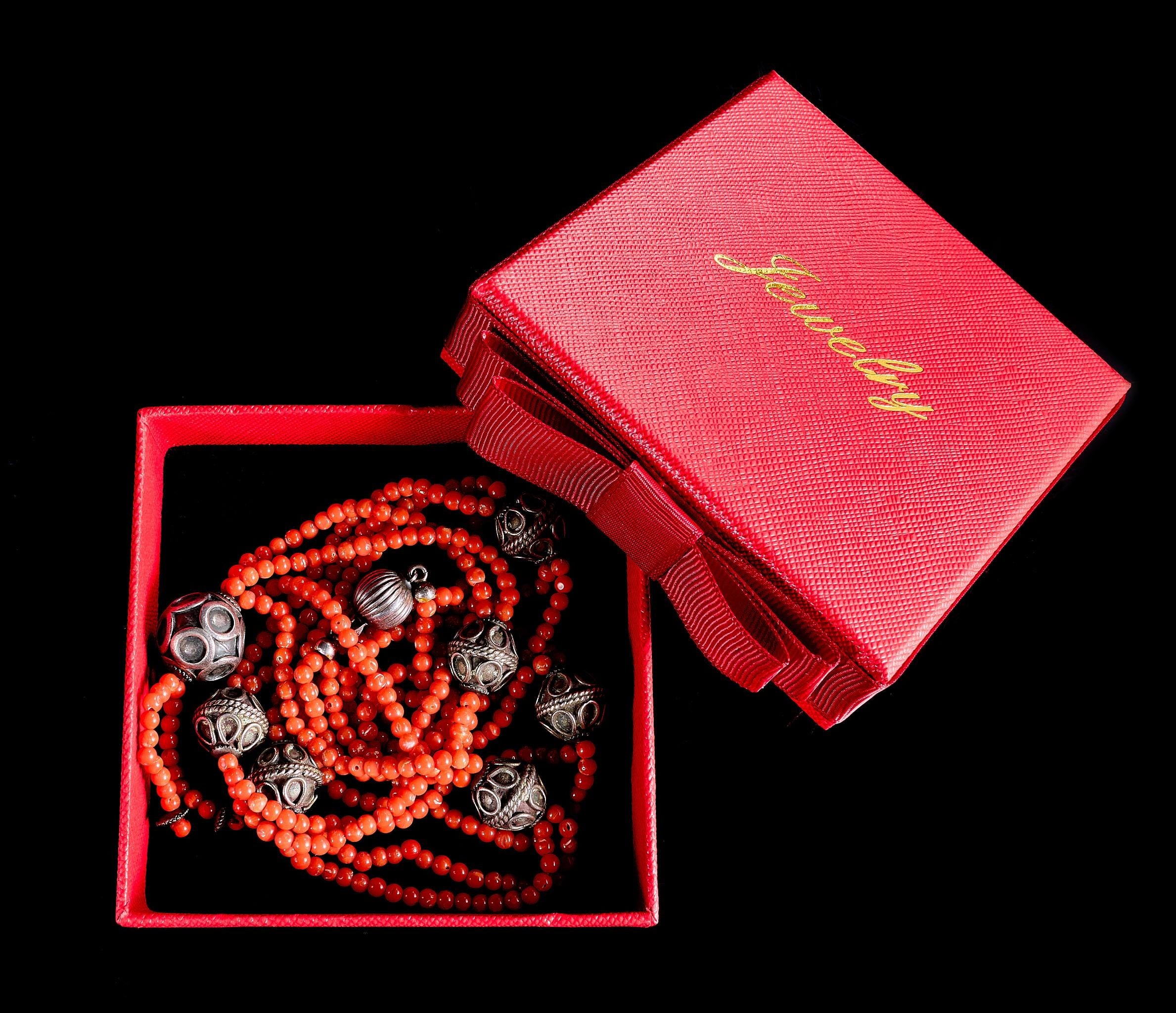 Vintage Antique Red Coral Necklace with 925 Silver Beads | Natural Unpainted Coral, Ethnic Jewelry