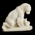 Large Antique White Marble Polar Bear Figurine with Fish | Pre-Revolutionary Russian Stone Carving, Early 20th C.