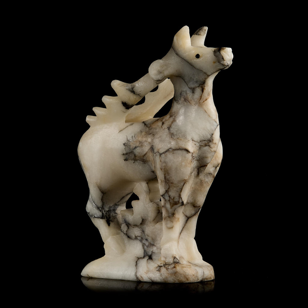 Large Vintage Inuit Marble Reindeer Figurine | Yup'ik Stone Carving, Early-Mid 20th C.