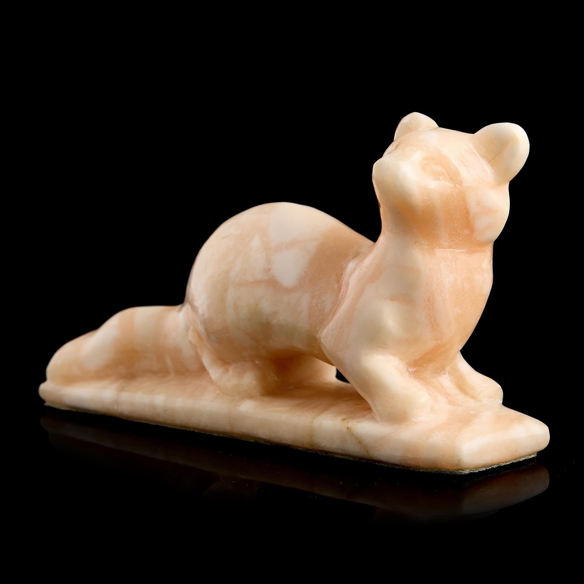 Vintage Pink Marble Sable Figurine | Stone Carving, Early-Mid 20th Century Desk Decor