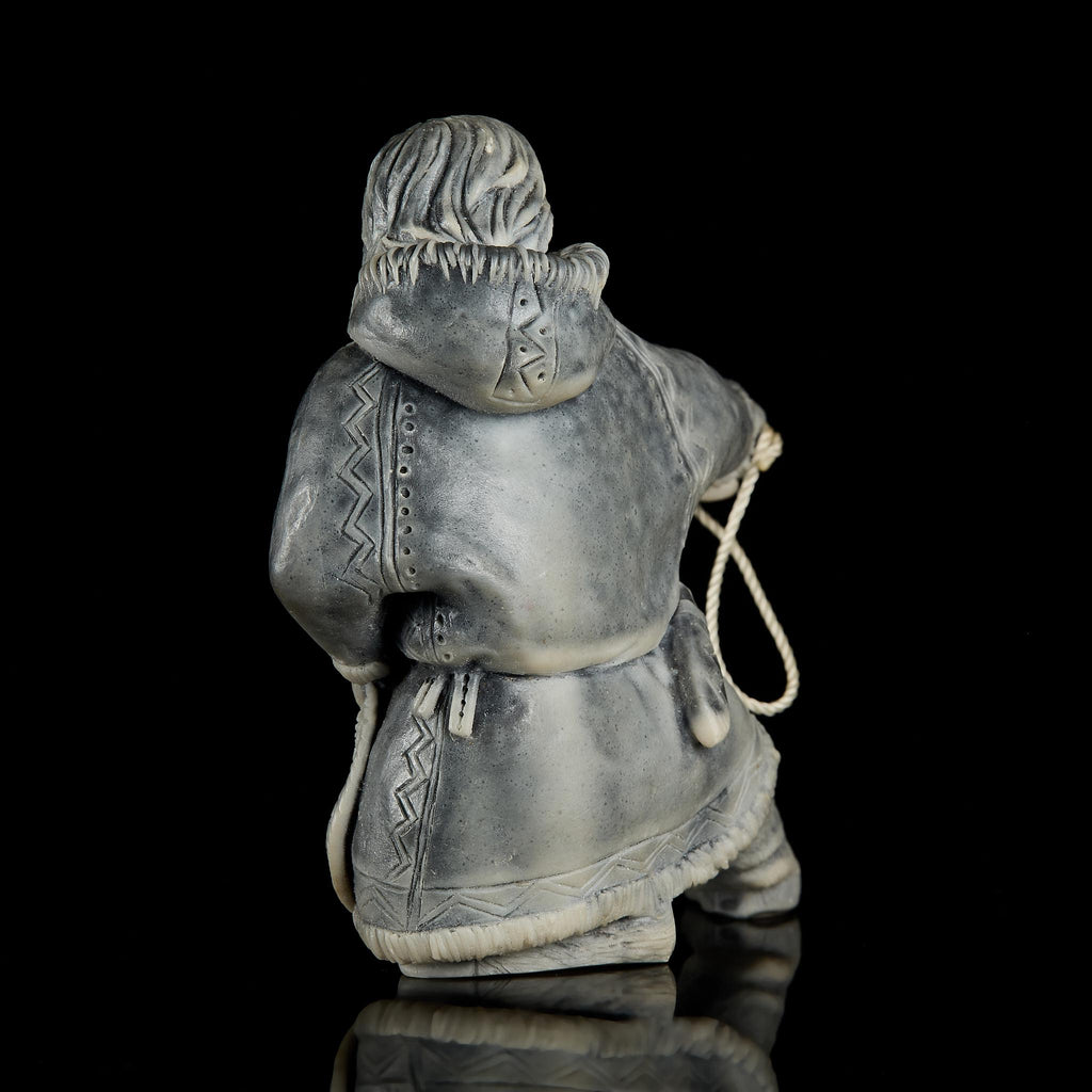 Dynamic Inuit/Chukchi Hunter Figurine in Polymer Stone | Arctic Culture Art