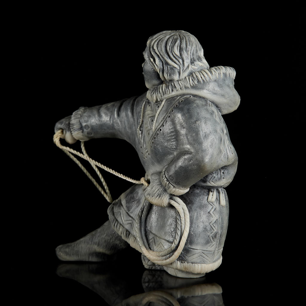 Dynamic Inuit/Chukchi Hunter Figurine in Polymer Stone | Arctic Culture Art