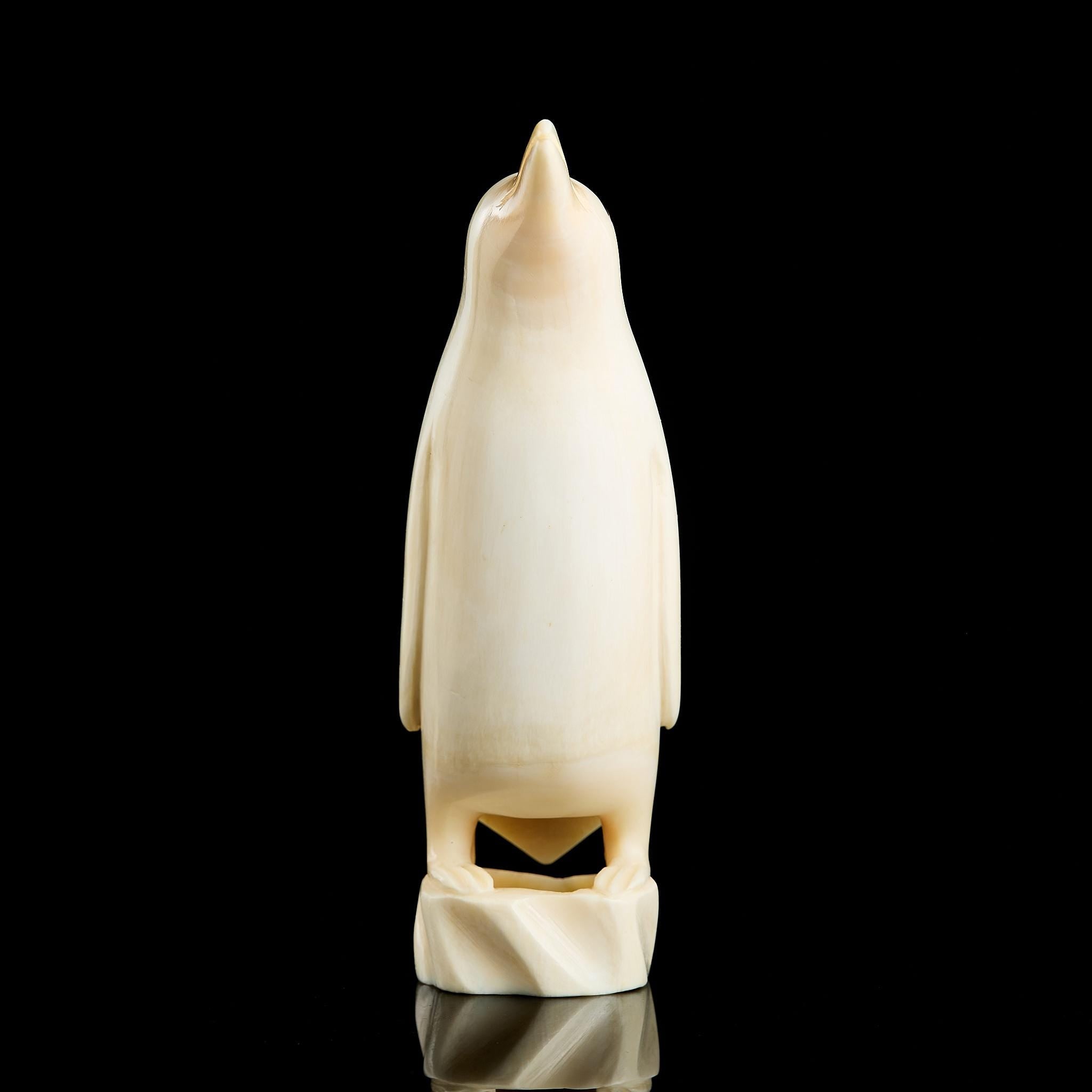 Vintage Inuit Carved Penguin Figurine on Ice Base | Yupik Art, Early-Mid 20th C.