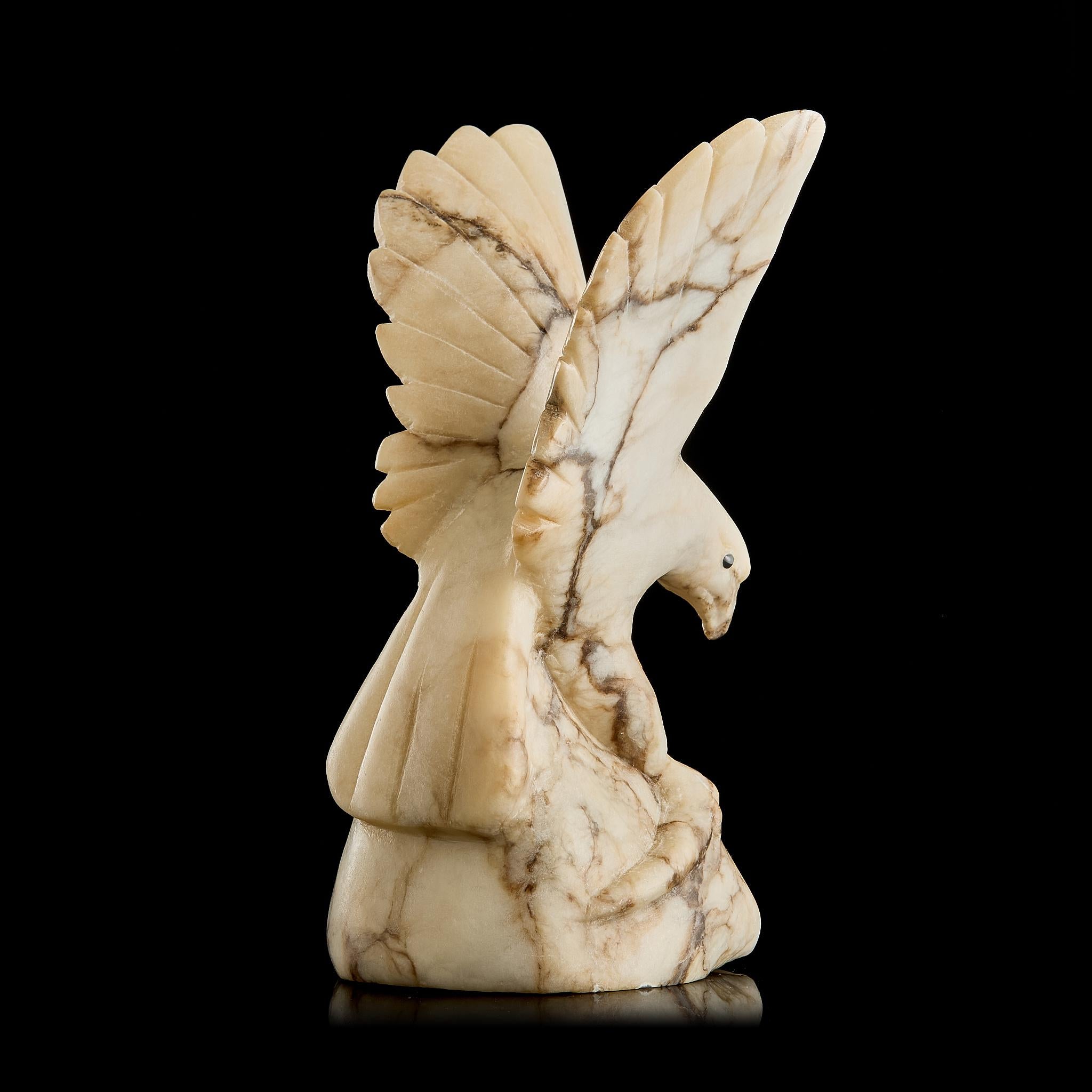 Vintage Marble Eagle Figurine w/ Snake | Yupik Stone Carving, Early 20th C.