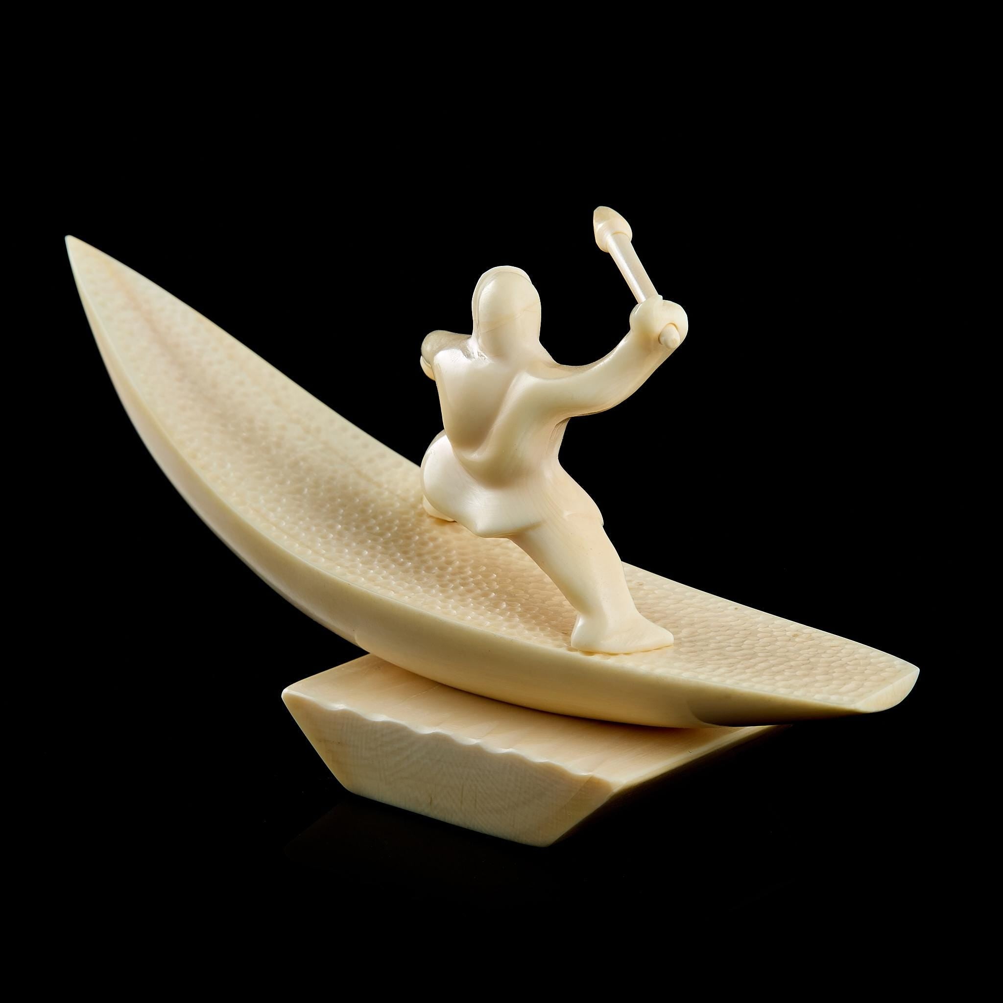 Vintage Inuit Bone Carving "Eskimo" on Pedestal | Yupik Art, Chukotka, Early-Mid 20th C.