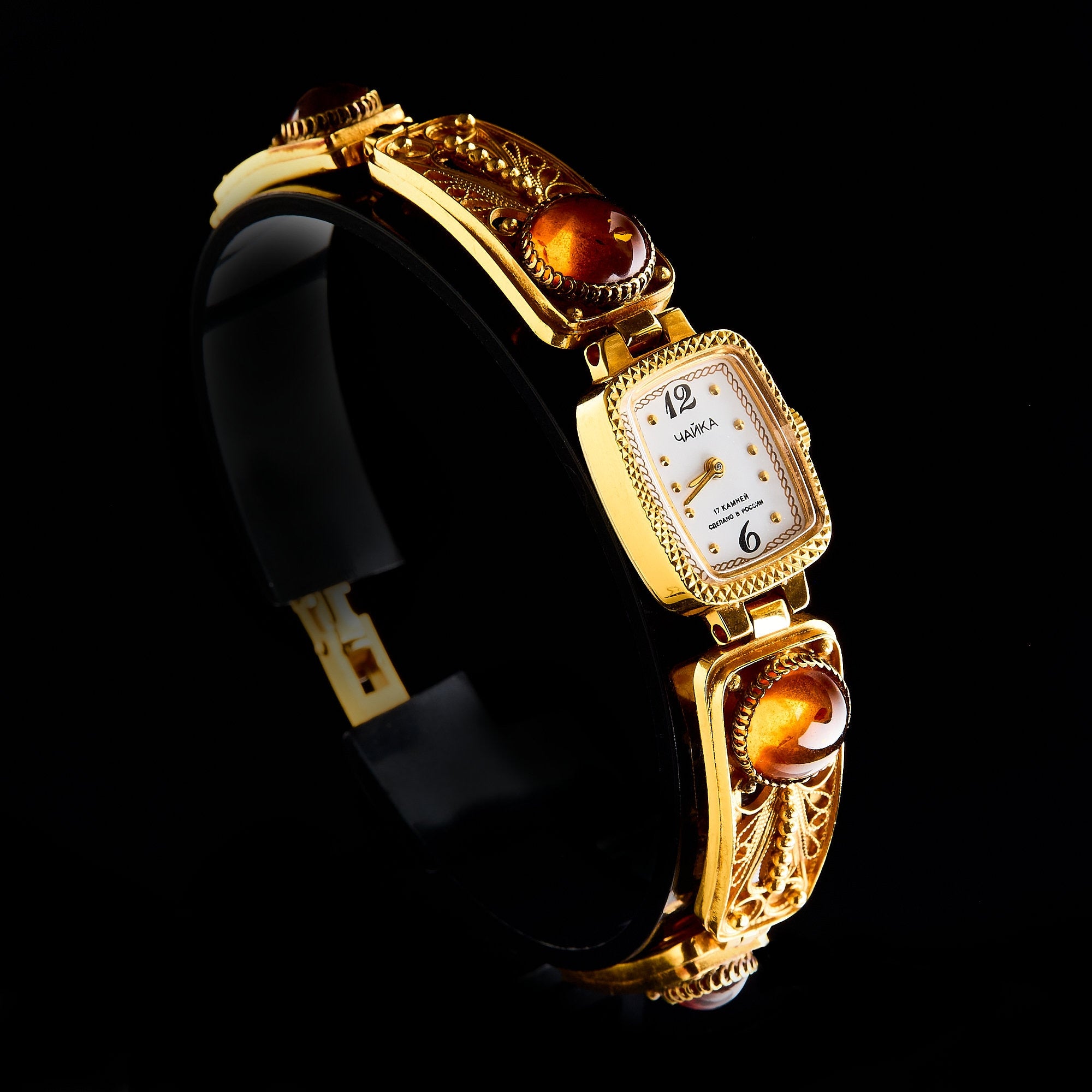 Vintage Russian "Chaika" Ladies' Watch | Amber & Filigree | Made in Russia