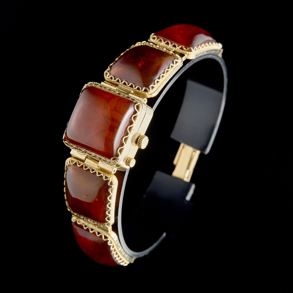 Vintage Chaika Mechanical Watch (17 Jewels) with Amber Bracelet | USSR Jewelry Cocktail Watch