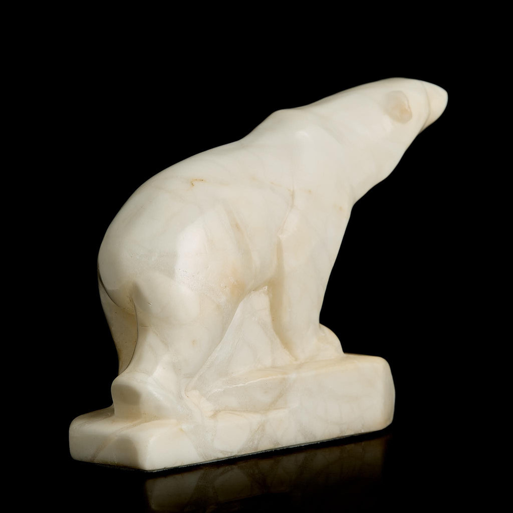 Vintage Inuit White Marble Polar Bear Figurine | Yupik Craft Stone Carving, Early-Mid 20th C.