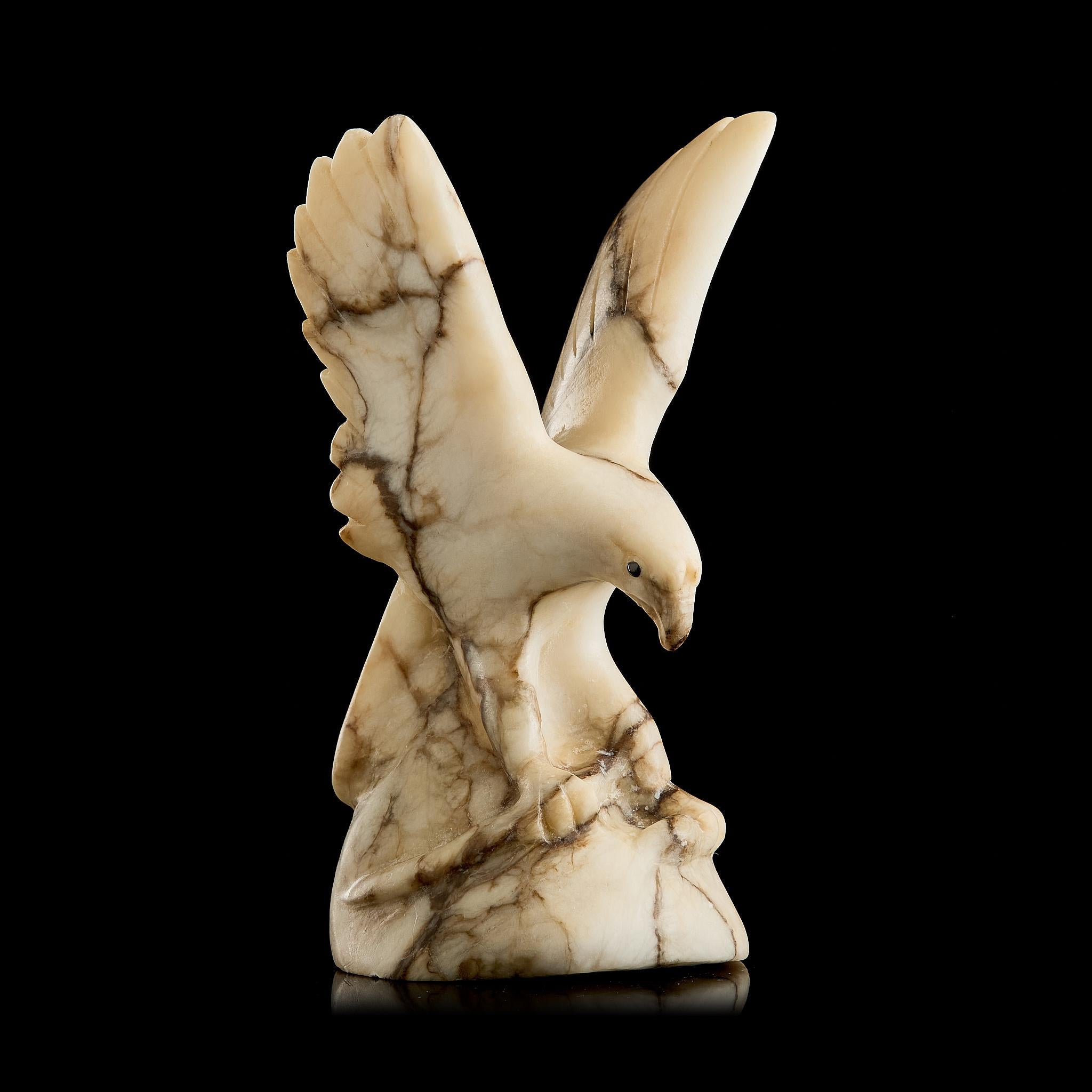 Vintage Marble Eagle Figurine w/ Snake | Yupik Stone Carving, Early 20th C.