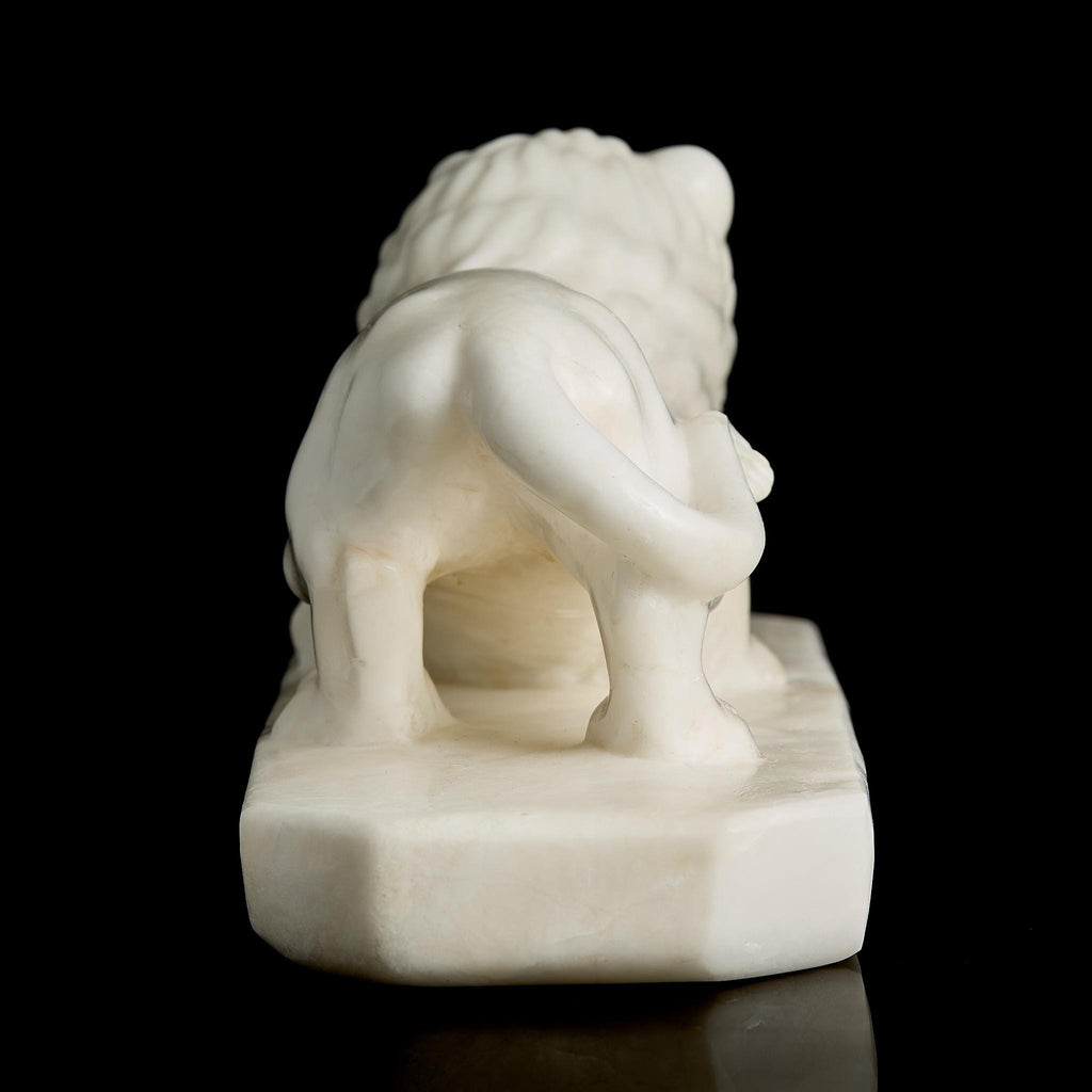 Large Antique White Marble Lion Sculpture on Pedestal | Late 19th Century, Pre-Revolutionary Russia