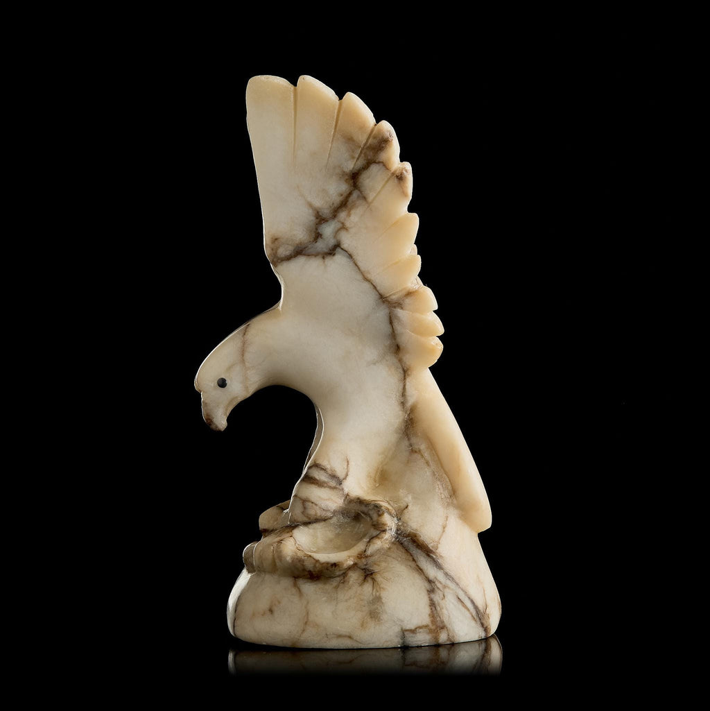 Vintage Marble Eagle Figurine w/ Snake | Yupik Stone Carving, Early 20th C.
