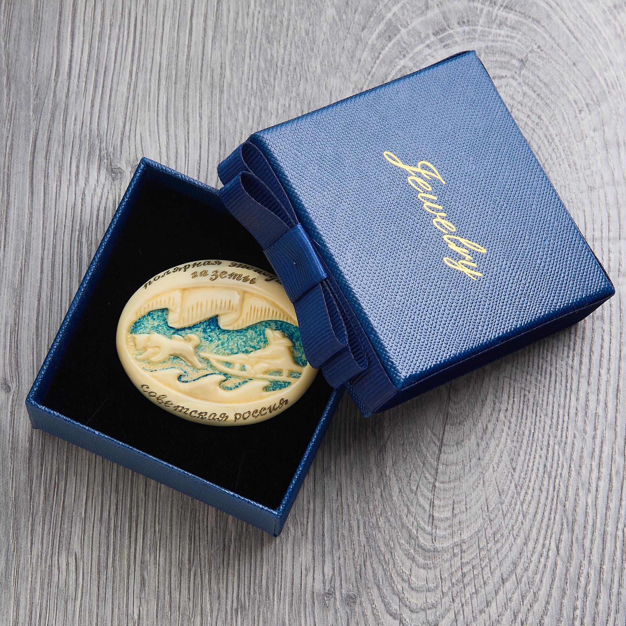 Vintage Soviet Polar Expedition Brooch | Inuit Bone Carving, Chukchi Sled Scene, USSR 1950s