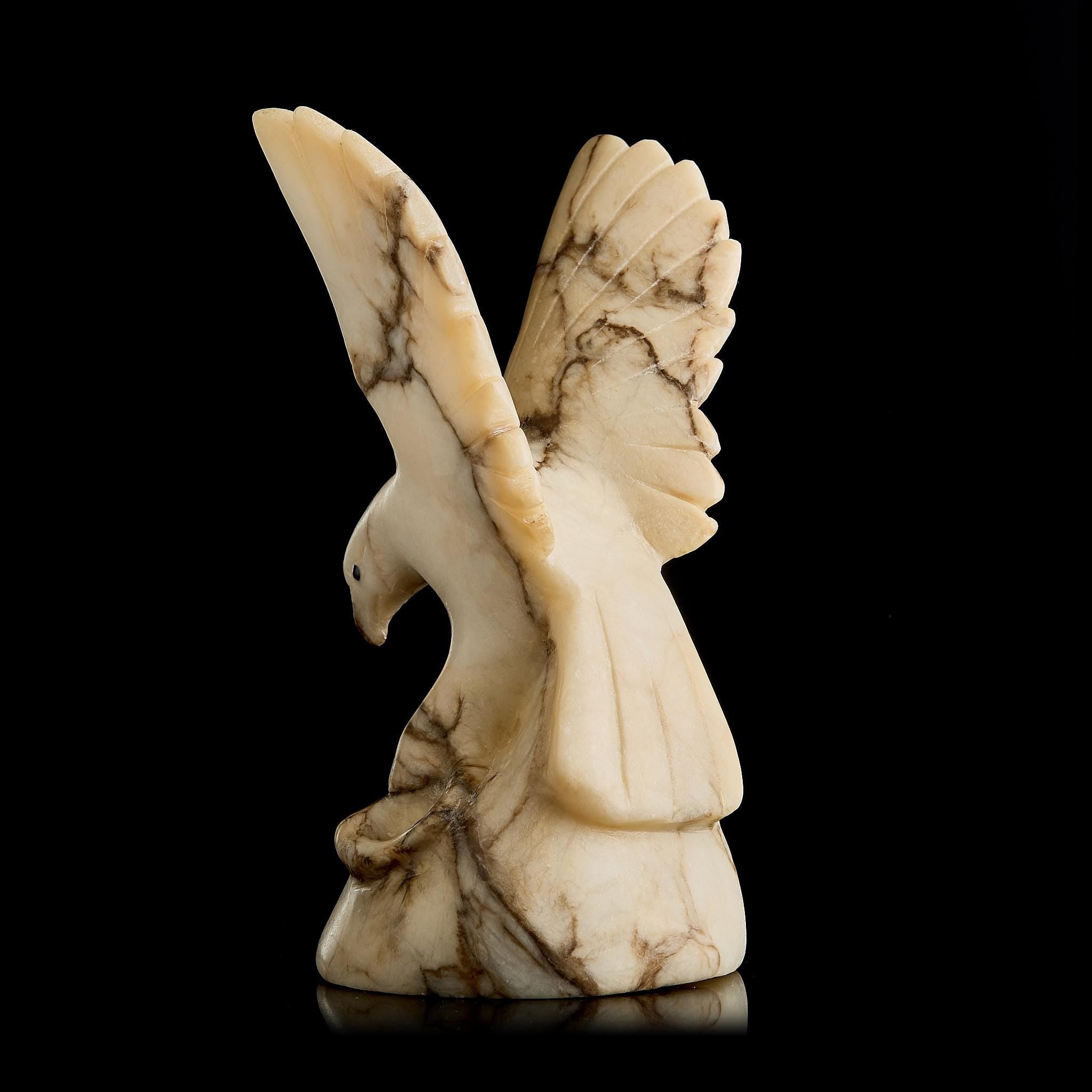 Vintage Marble Eagle Figurine w/ Snake | Yupik Stone Carving, Early 20th C.