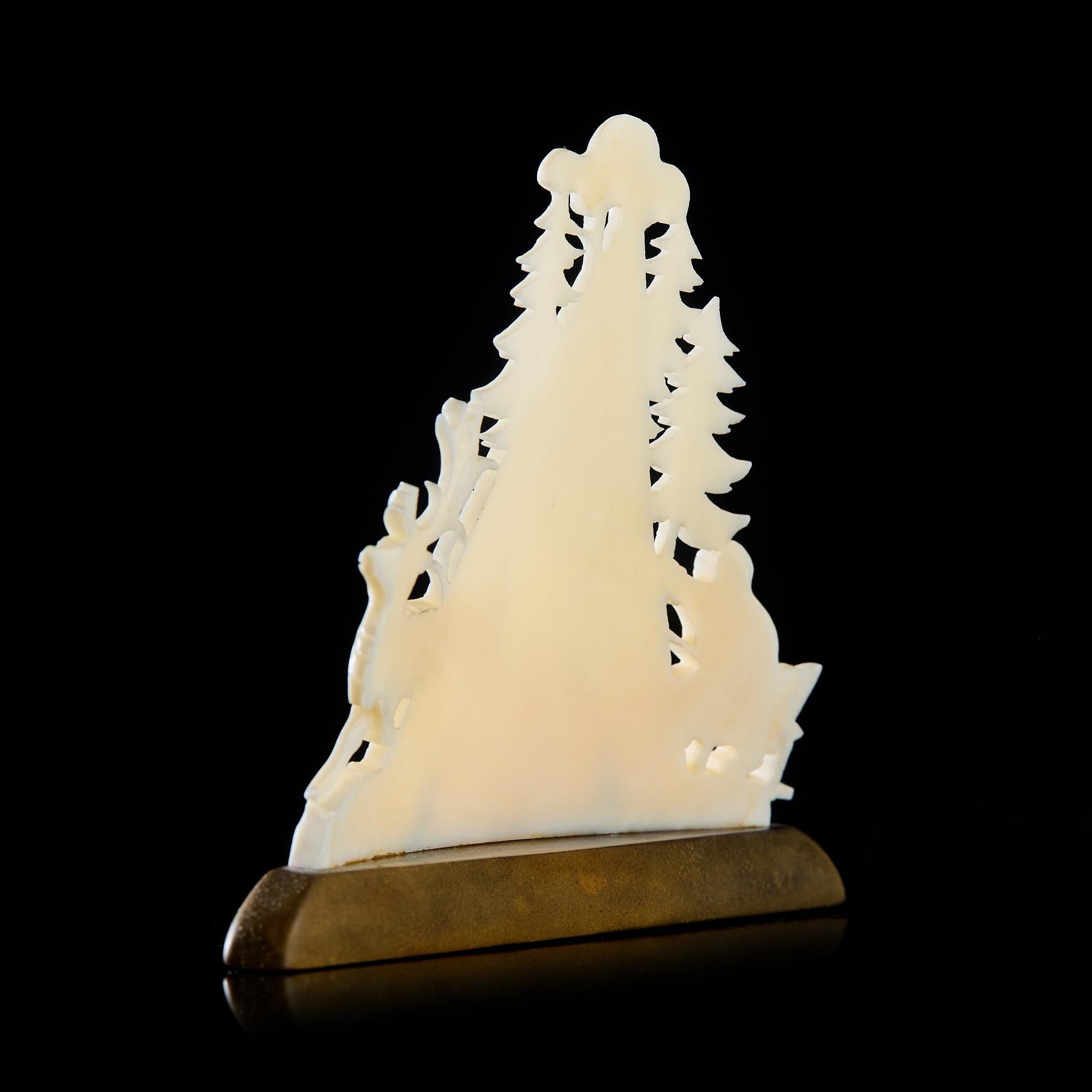 Vintage Inuit/Chukchi Camp Scene Carving: Hunter, Deer & Yurt | Kholmogory Bone Art, USSR 1950s