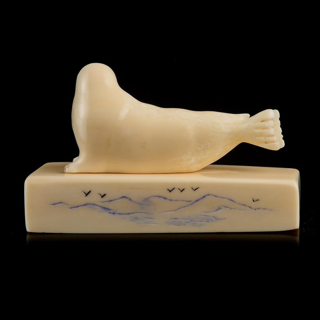 Collectible Vintage Seal Figurine | Carved Bone, Yup'ik-Inuit Art, Early-Mid 20th C