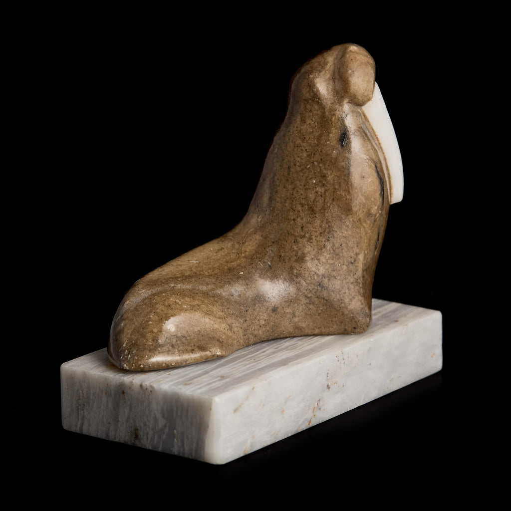 Vintage Inuit Marble Walrus Figurine on Ice Floe Base | Yup'ik Stone Sculpture, Early-Mid 20th C.