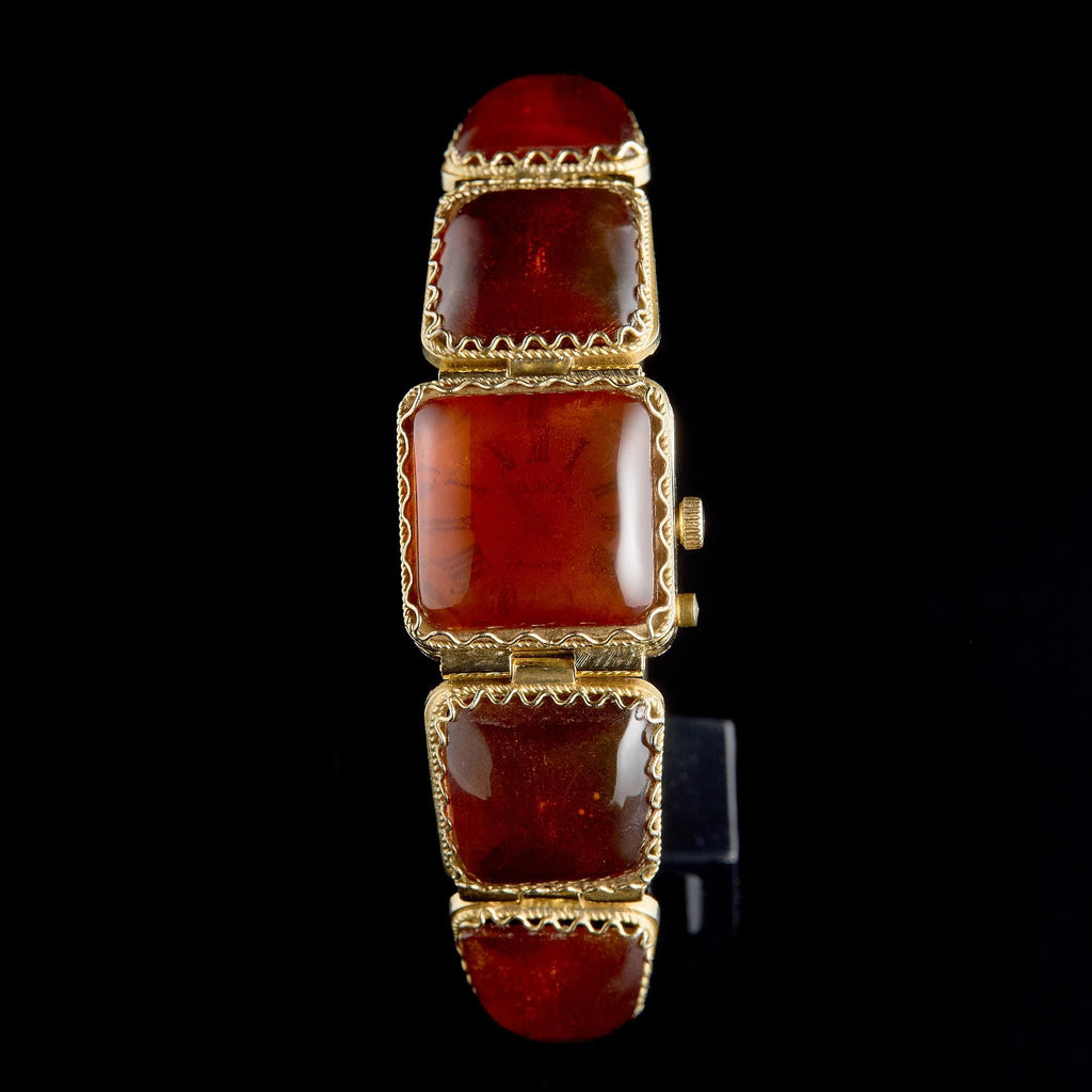 Vintage Chaika Mechanical Watch (17 Jewels) with Amber Bracelet | USSR Jewelry Cocktail Watch