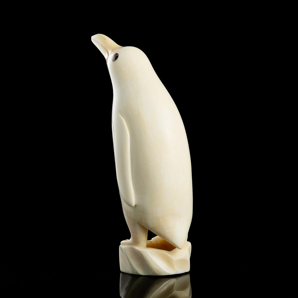 Vintage Inuit Carved Penguin Figurine on Ice Base | Yupik Art, Early-Mid 20th C.