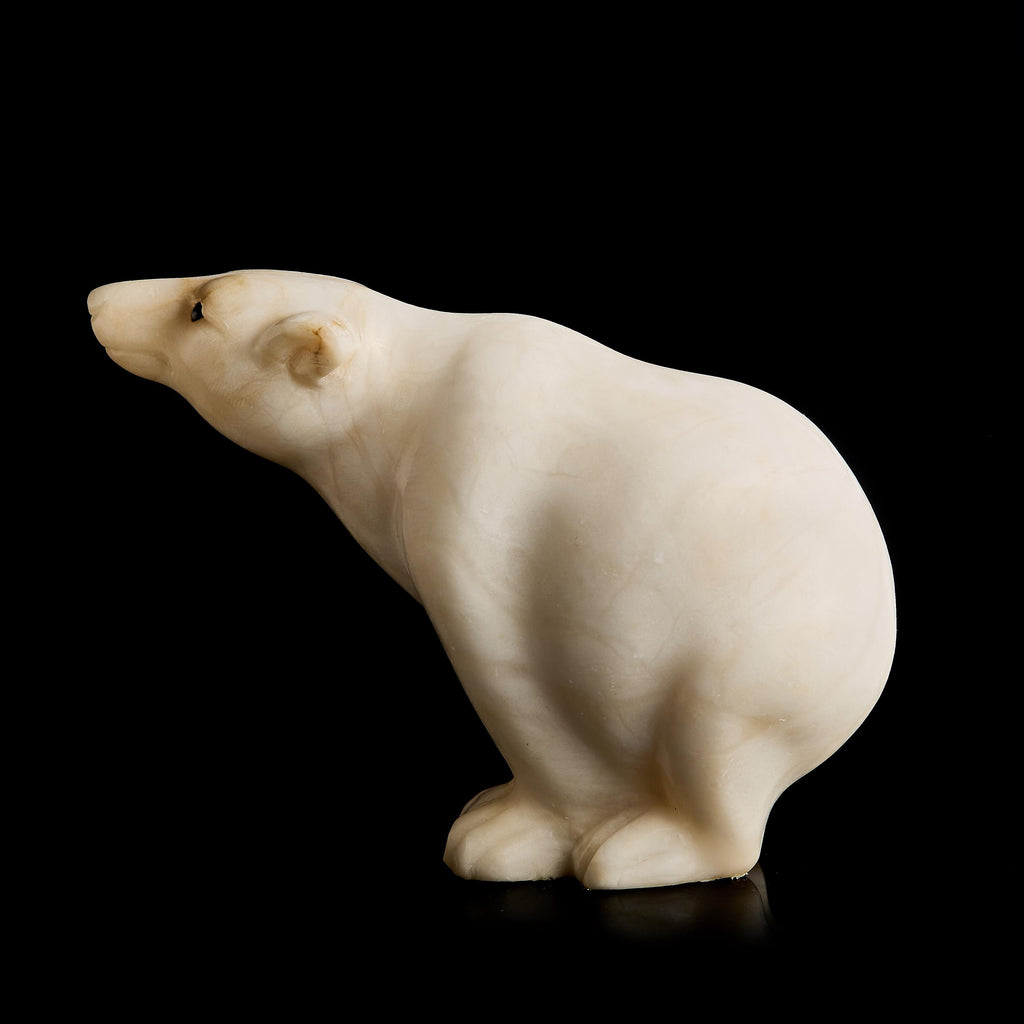 Vintage Inuit White Marble Polar Bear Figurine | Yupik Craft Stone Sculpture, Early-Mid 20th C.