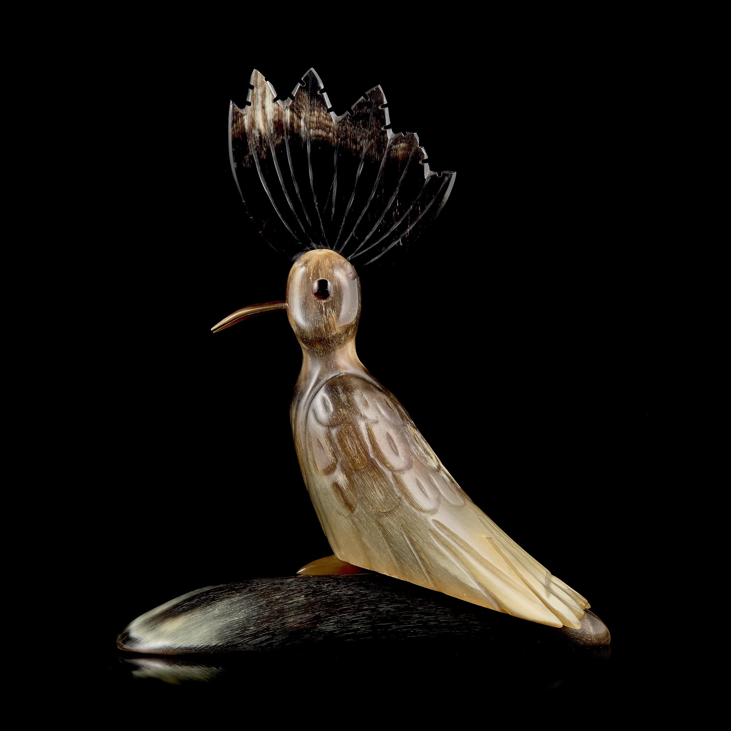 Vintage Horn Carving: Crested Bird Figurine | USSR 1950s–60s, Chukchi/Yakut Art