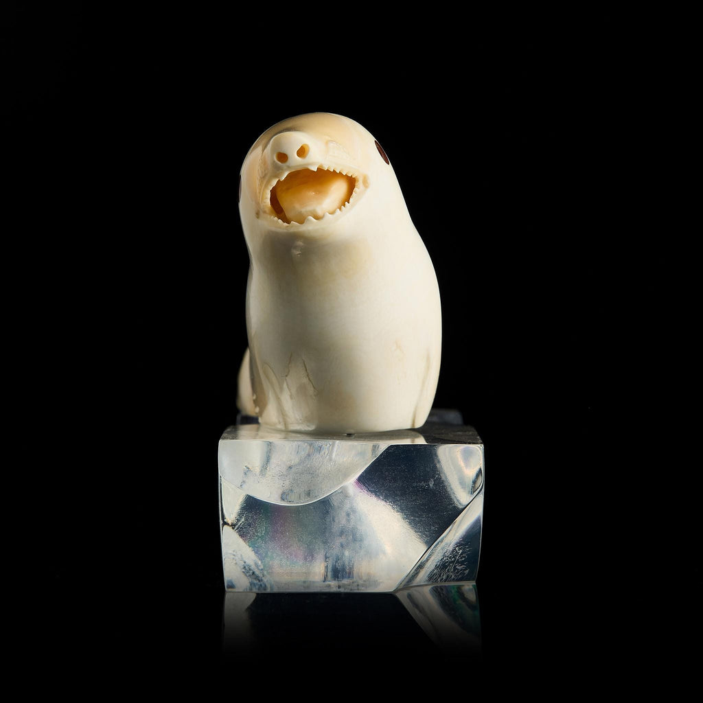 Vintage Inuit Bone Carving: Arctic Seal on Ice Floe | Yupik Alaskan Sculpture, Early-Mid 20th C.