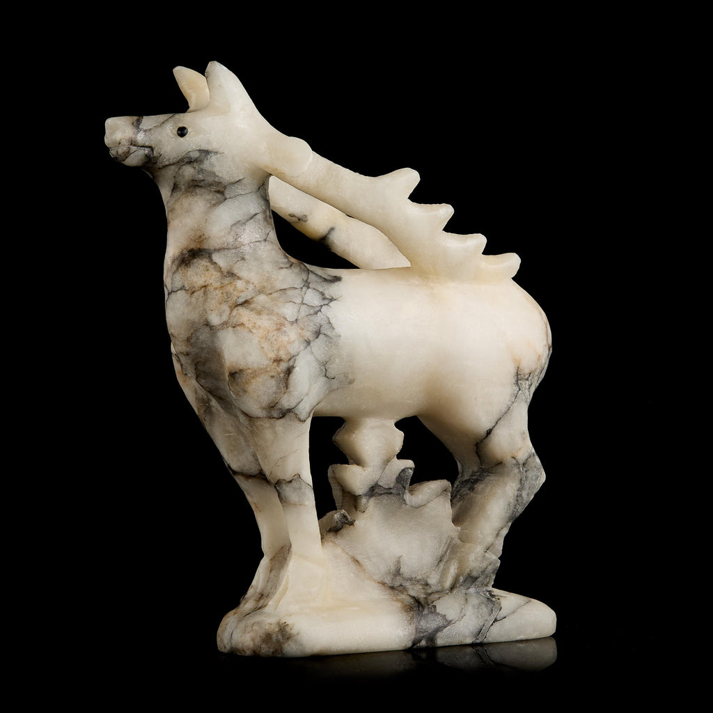 Large Vintage Inuit Marble Reindeer Figurine | Yup'ik Stone Carving, Early-Mid 20th C.