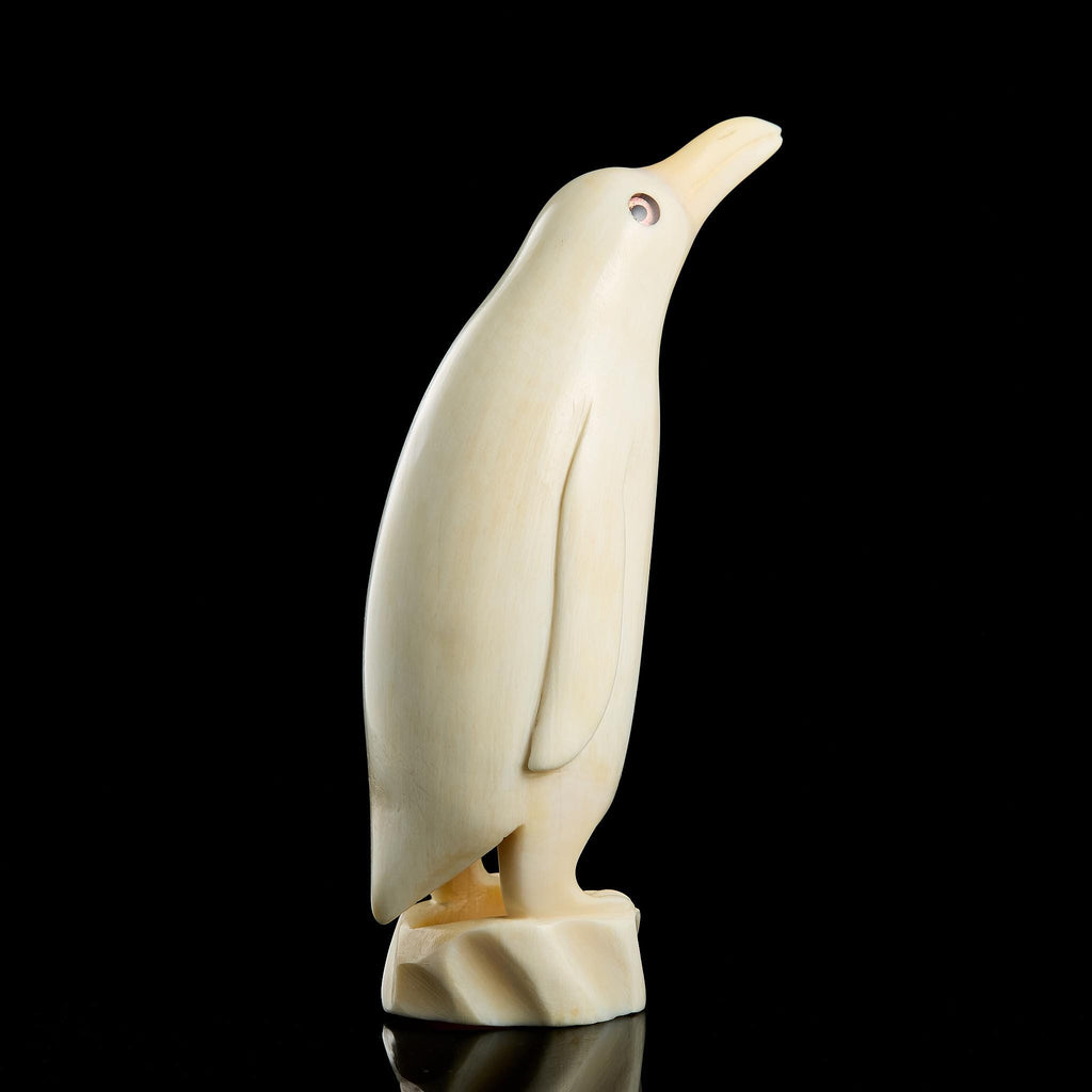 Vintage Inuit Carved Penguin Figurine on Ice Base | Yupik Art, Early-Mid 20th C.