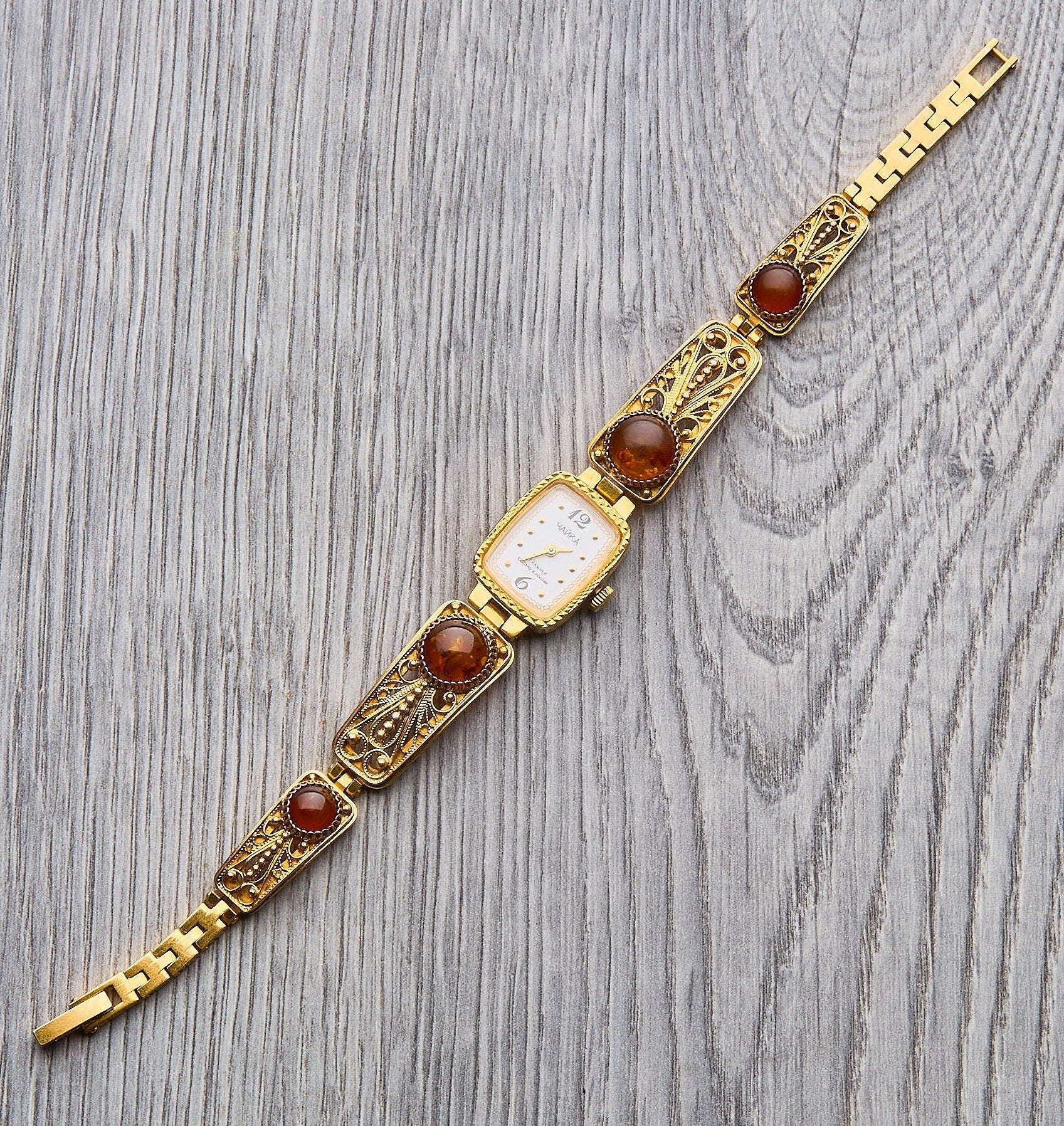 Vintage Russian "Chaika" Ladies' Watch | Amber & Filigree | Made in Russia