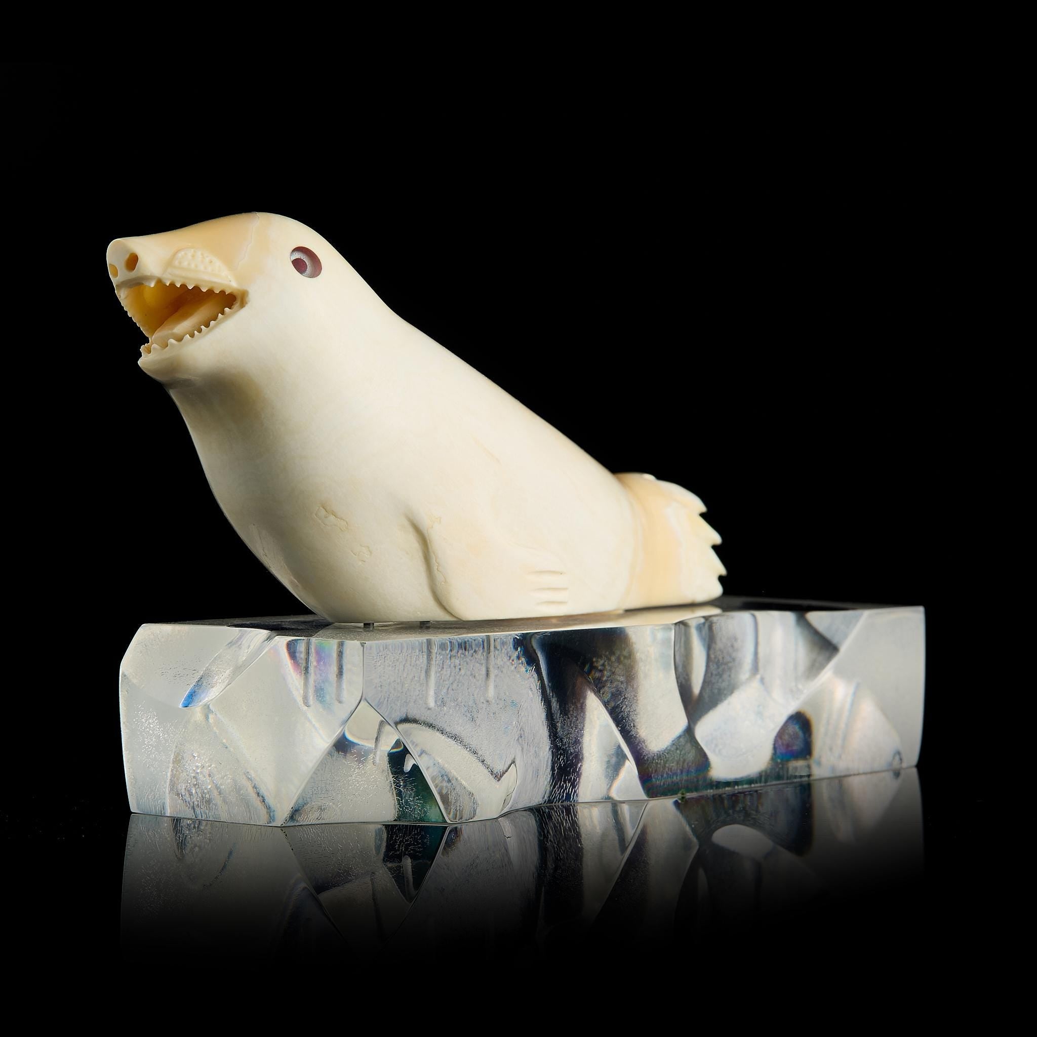 Vintage Inuit Bone Carving: Arctic Seal on Ice Floe | Yupik Alaskan Sculpture, Early-Mid 20th C.