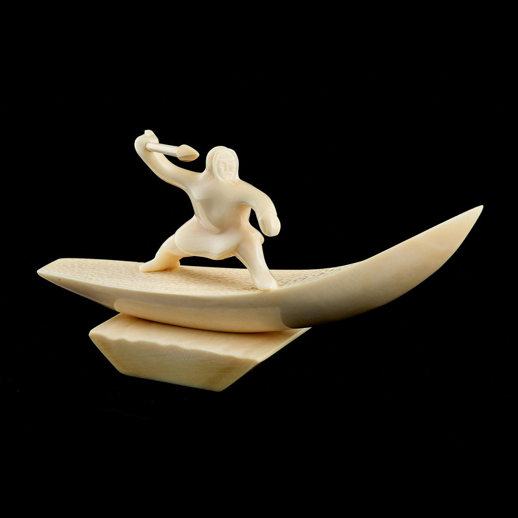 Vintage Inuit Bone Carving "Eskimo" on Pedestal | Yupik Art, Chukotka, Early-Mid 20th C.