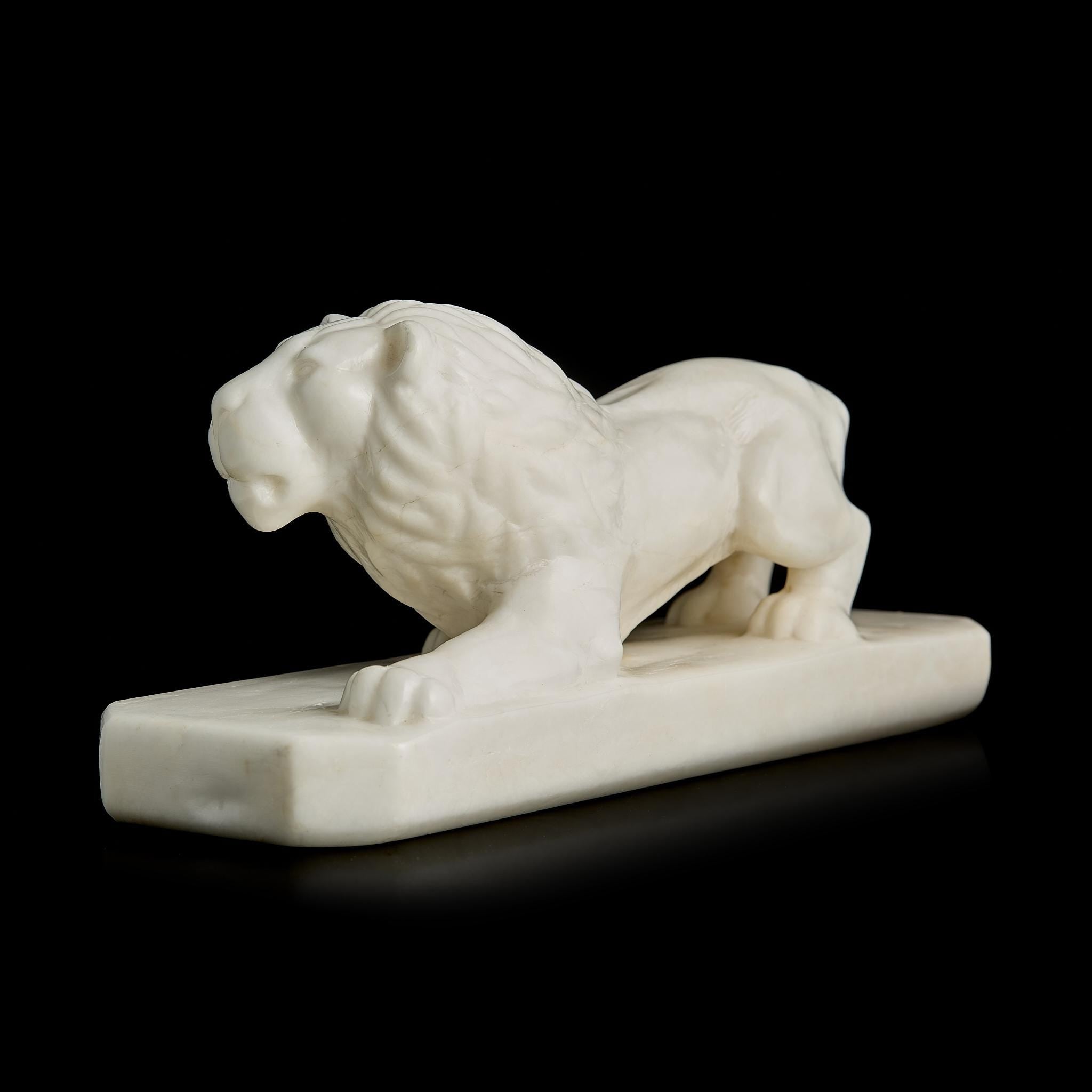 Large Antique White Marble Lion Sculpture on Pedestal | Late 19th Century, Pre-Revolutionary Russia