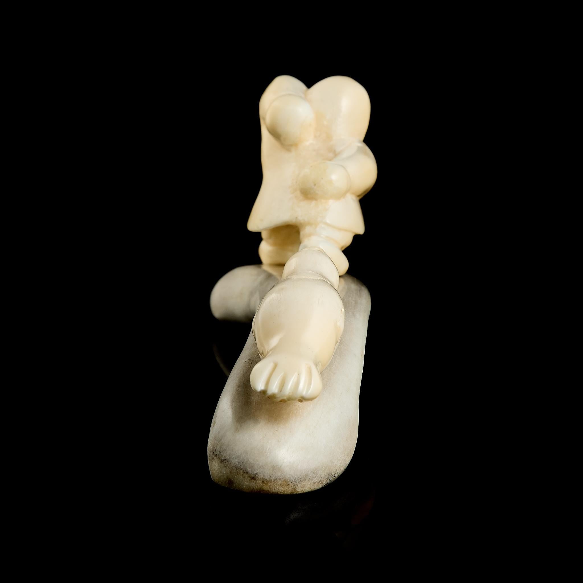 Rare Vintage Inuit Bone Carving: "Chukchi Hunter and Seal" Scene | Yupik Art, Chukotka, 1970s
