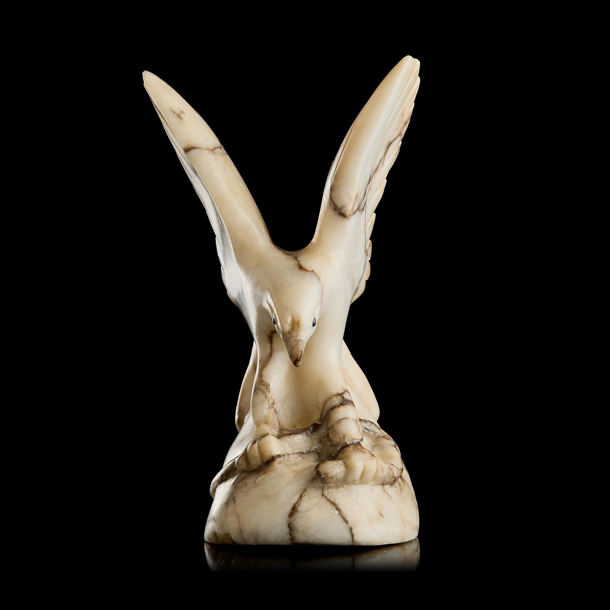 Vintage Marble Eagle Figurine w/ Snake | Yupik Stone Carving, Early 20th C.
