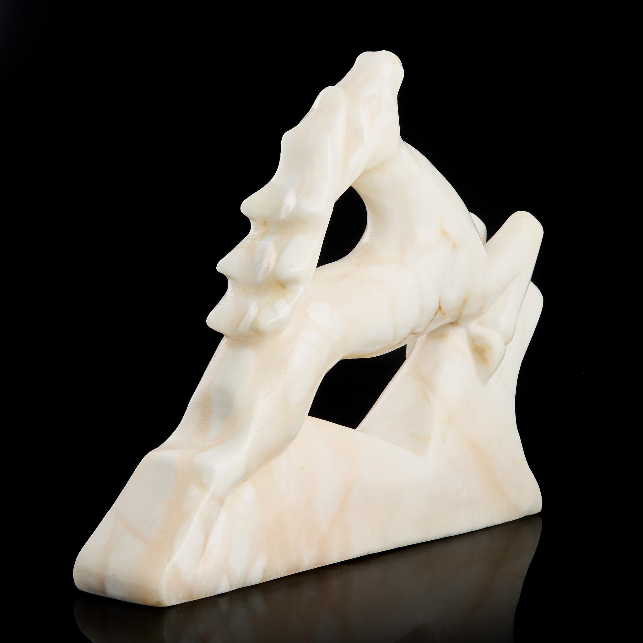 Large Vintage Inuit Arctic Reindeer Figurine | Carved White Marble, Yupik Craft