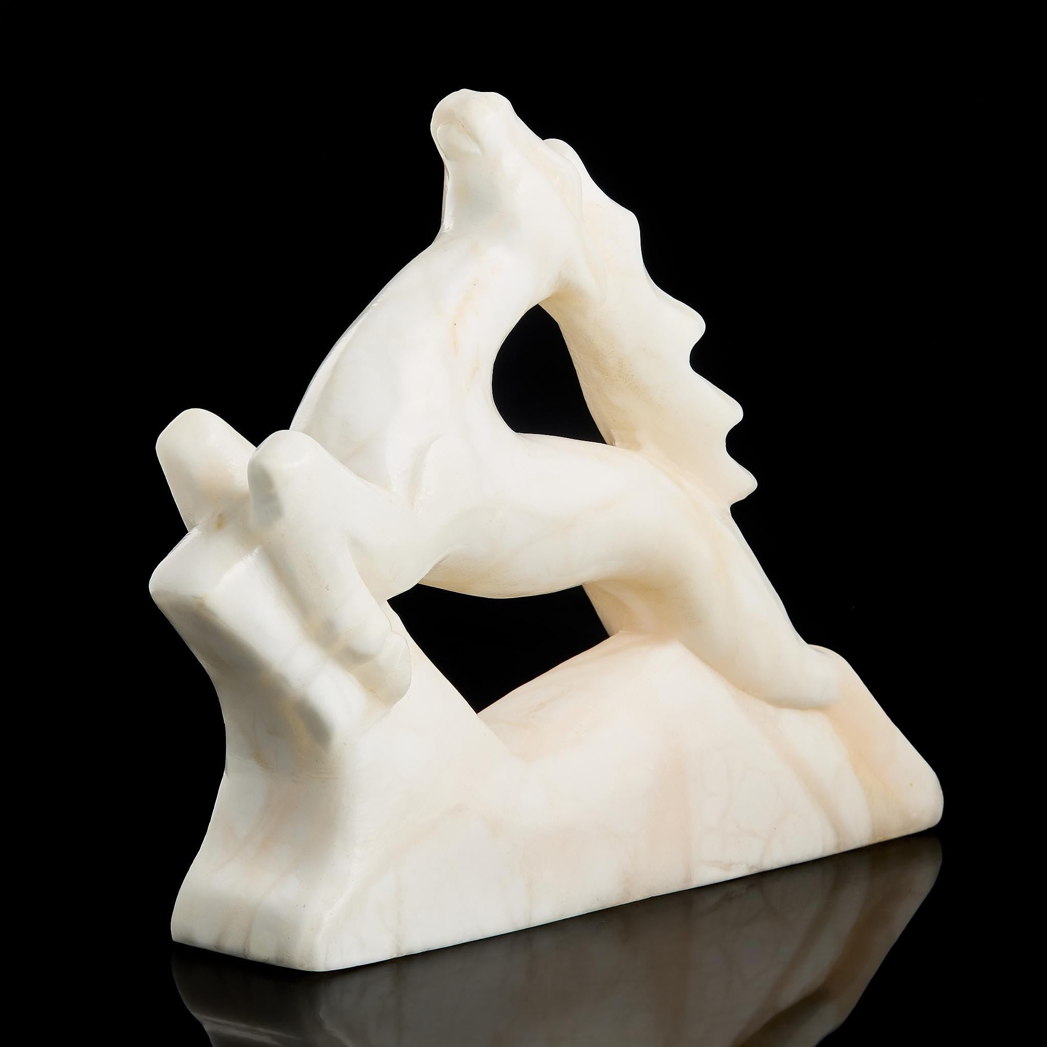 Large Vintage Inuit Arctic Reindeer Figurine | Carved White Marble, Yupik Craft