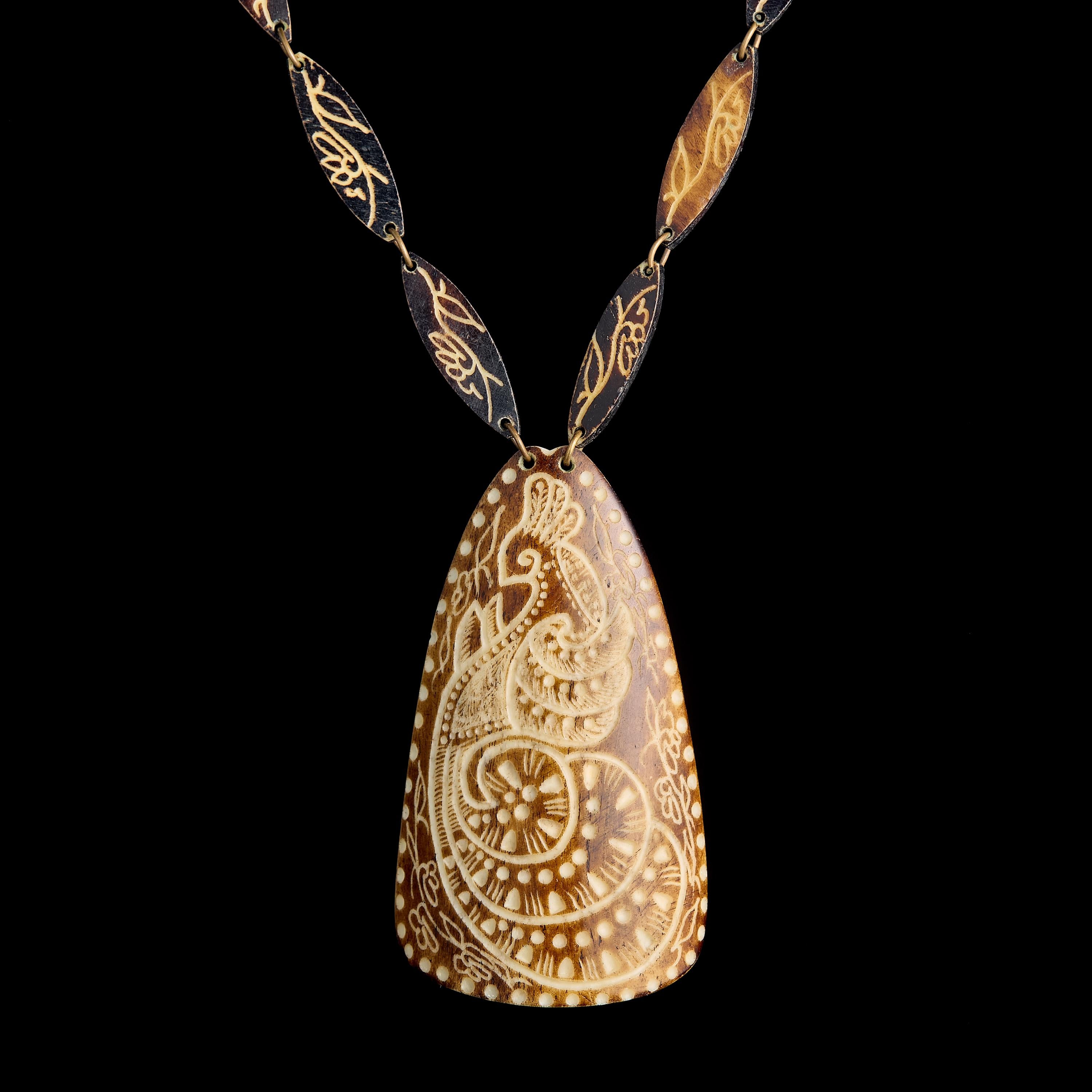 Vintage Northern Peoples Pendant on Chain | Reindeer Antler Carving, Inuit/Chukchi Art, 1950s-60s