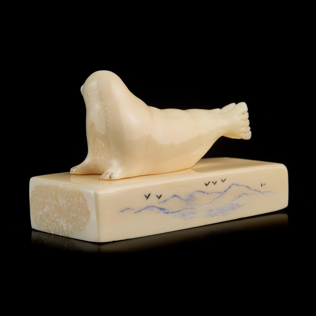 Collectible Vintage Seal Figurine | Carved Bone, Yup'ik-Inuit Art, Early-Mid 20th C
