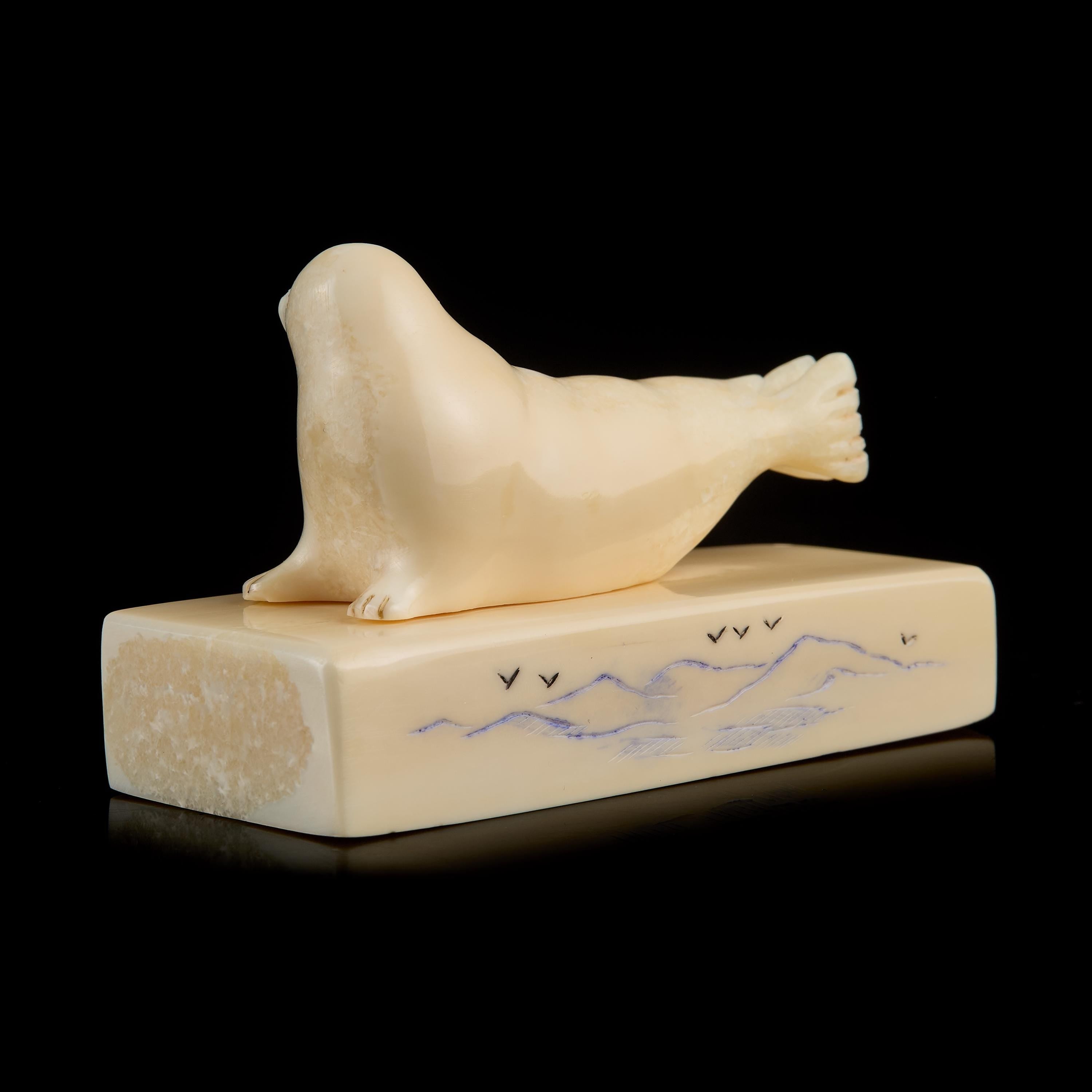 Collectible Vintage Seal Figurine | Carved Bone, Yup'ik-Inuit Art, Early-Mid 20th C