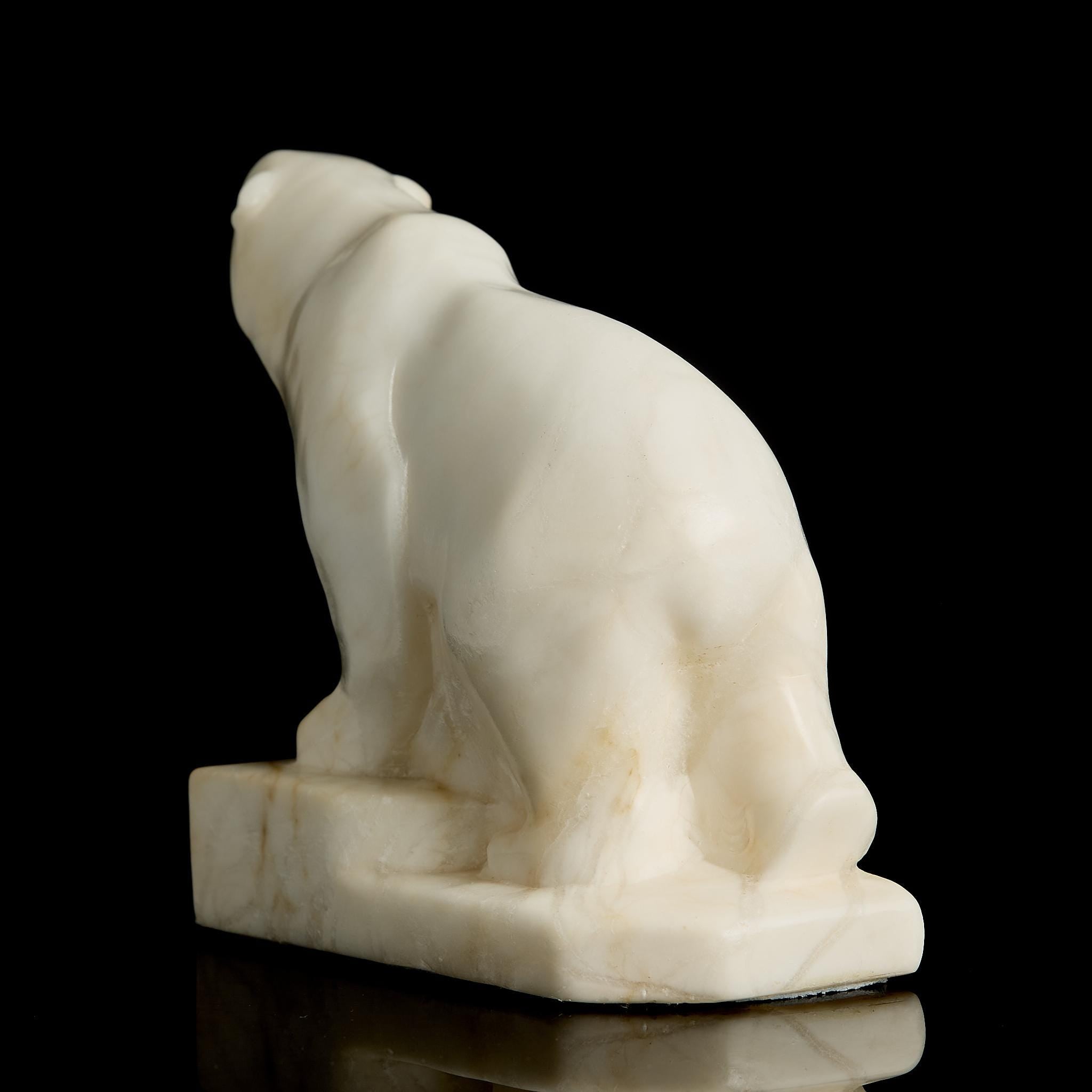Vintage Inuit White Marble Polar Bear Figurine | Yupik Craft Stone Carving, Early-Mid 20th C.