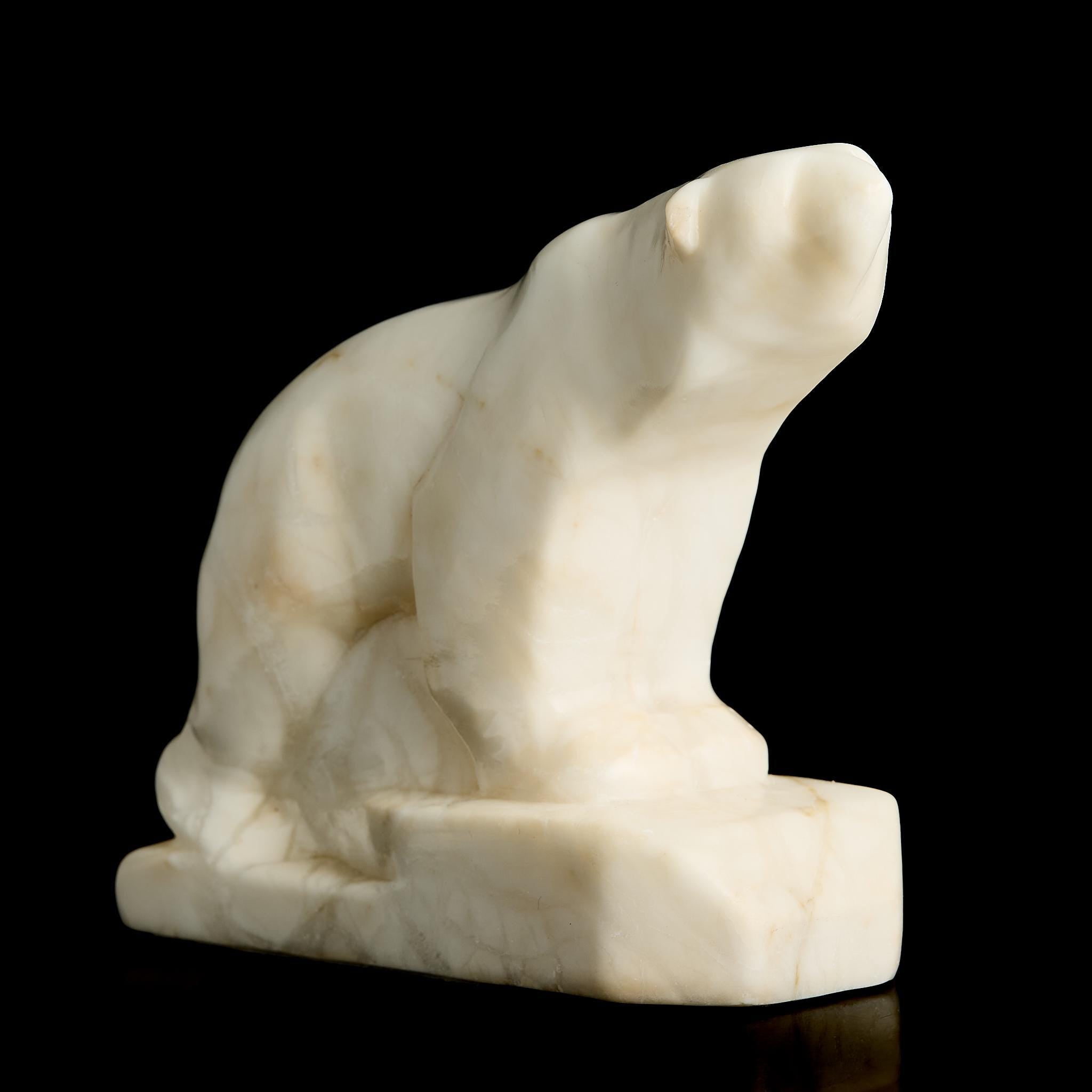 Vintage Inuit White Marble Polar Bear Figurine | Yupik Craft Stone Carving, Early-Mid 20th C.