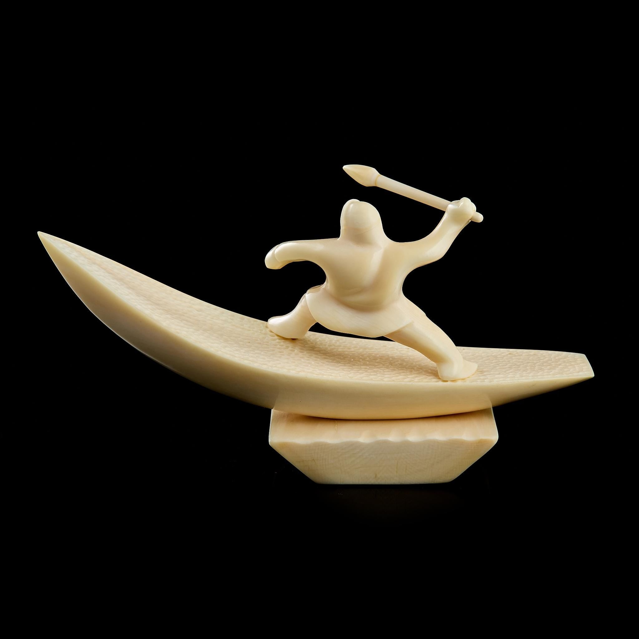 Vintage Inuit Bone Carving "Eskimo" on Pedestal | Yupik Art, Chukotka, Early-Mid 20th C.