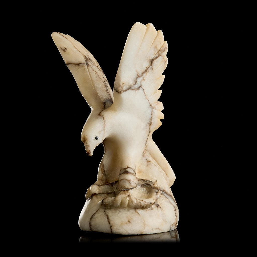 Vintage Marble Eagle Figurine w/ Snake | Yupik Stone Carving, Early 20th C.