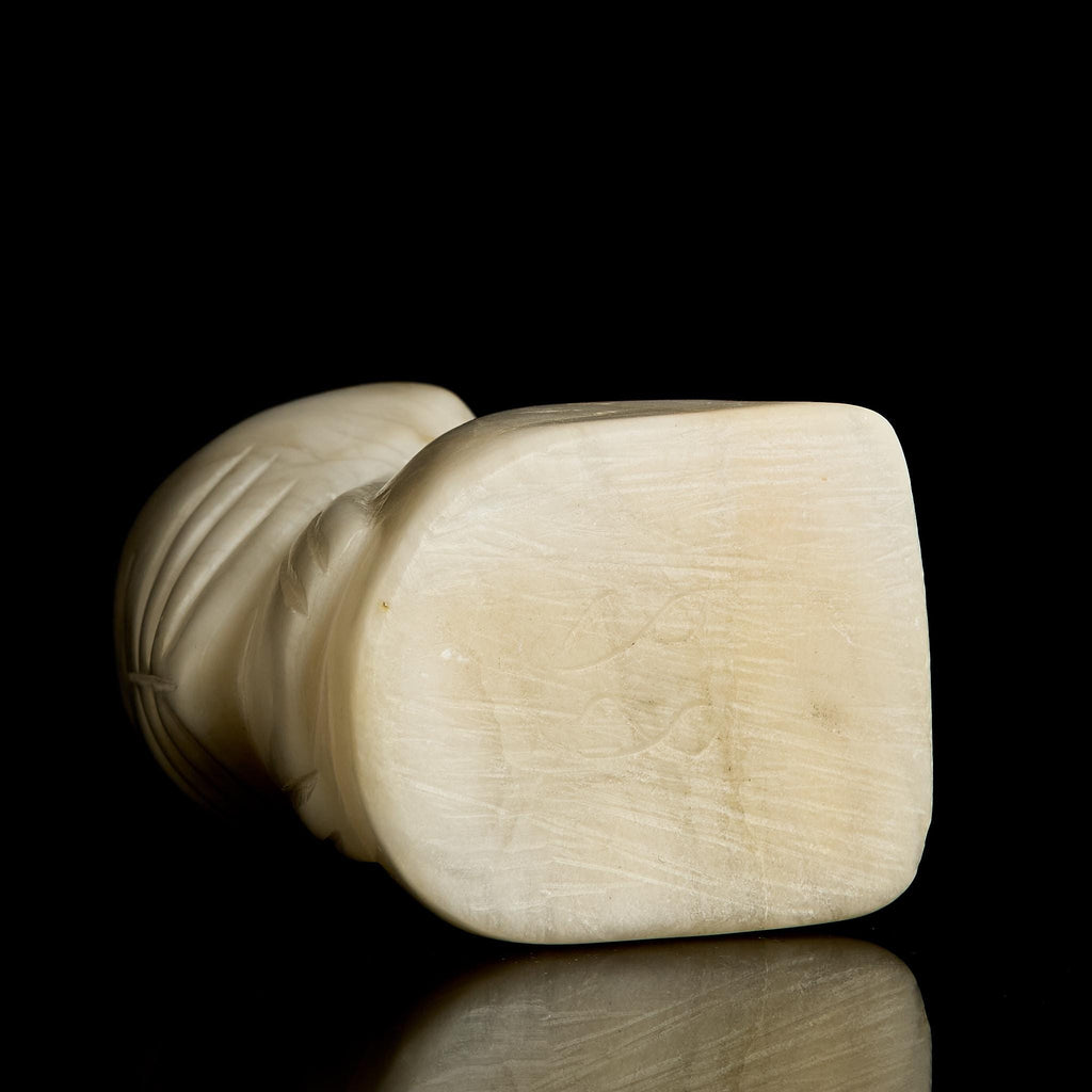 🦉 Antique White Northern Owl Figurine | Carved White Marble & Natural Amber Eyes