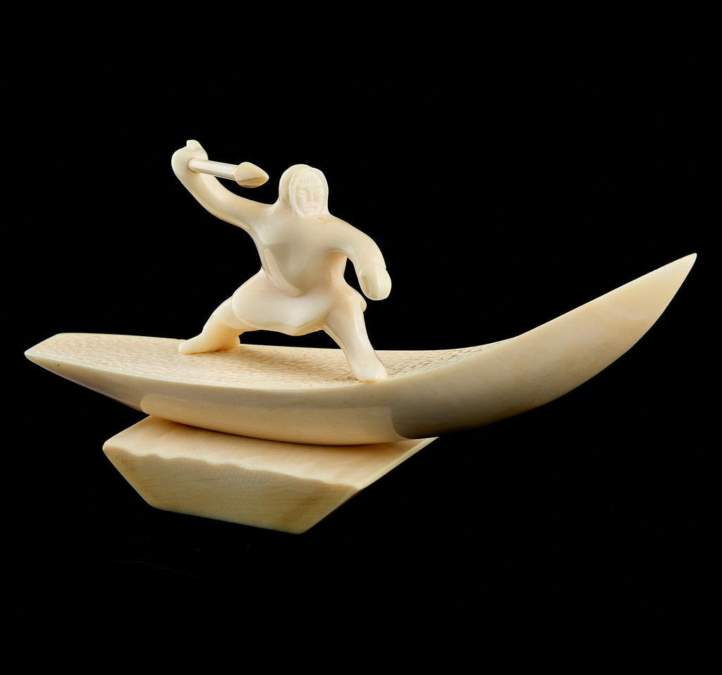 Vintage Inuit Bone Carving "Eskimo" on Pedestal | Yupik Art, Chukotka, Early-Mid 20th C.