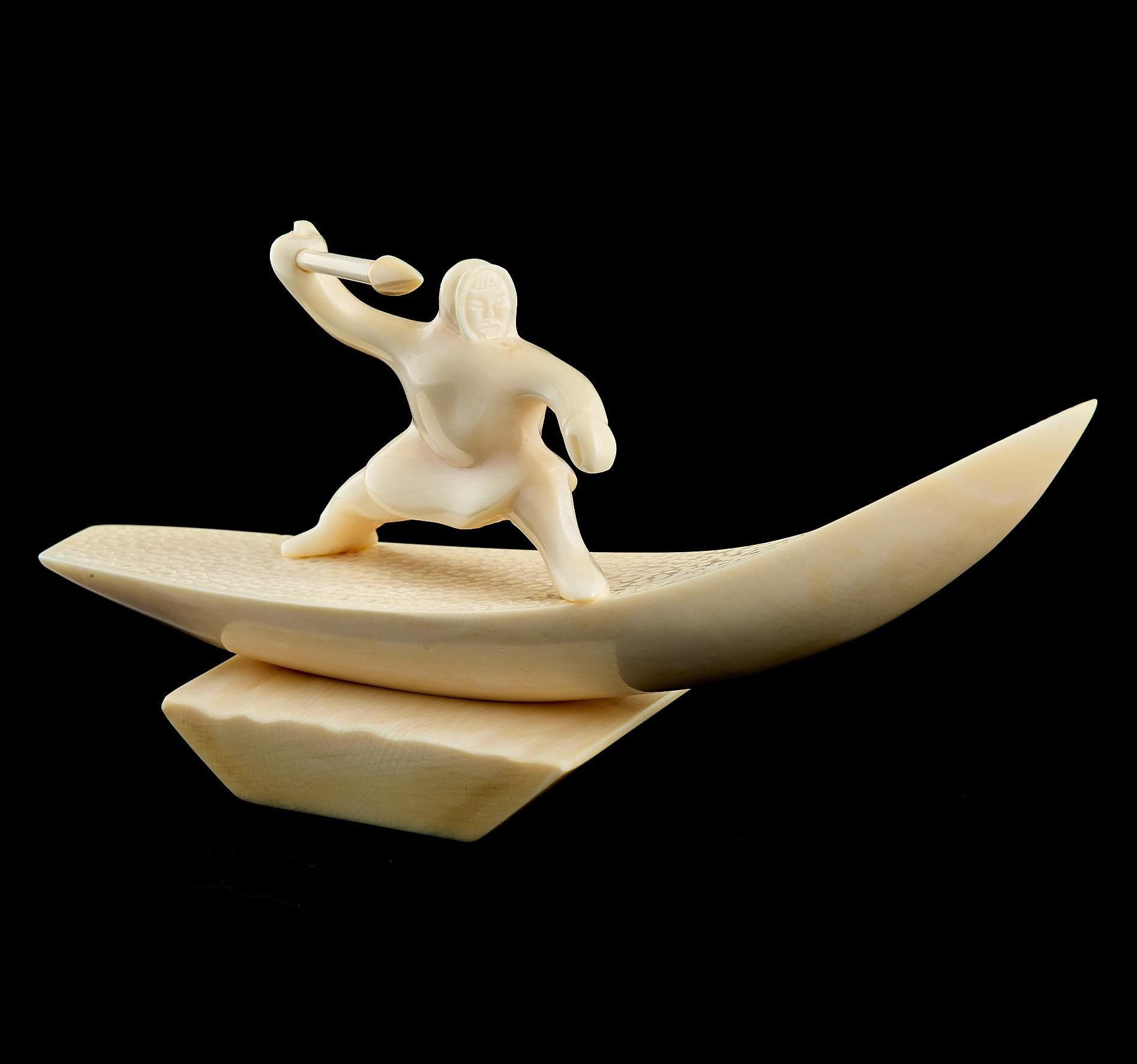 Vintage Inuit Bone Carving "Eskimo" on Pedestal | Yupik Art, Chukotka, Early-Mid 20th C.