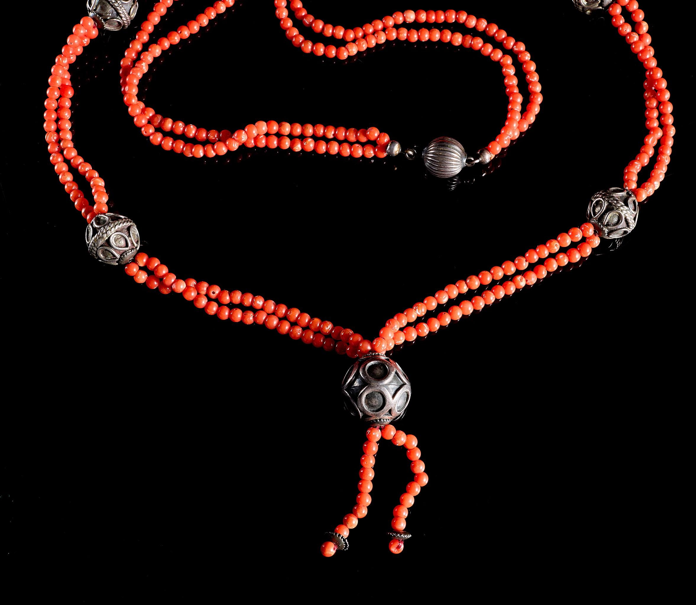 Vintage Antique Red Coral Necklace with 925 Silver Beads | Natural Unpainted Coral, Ethnic Jewelry