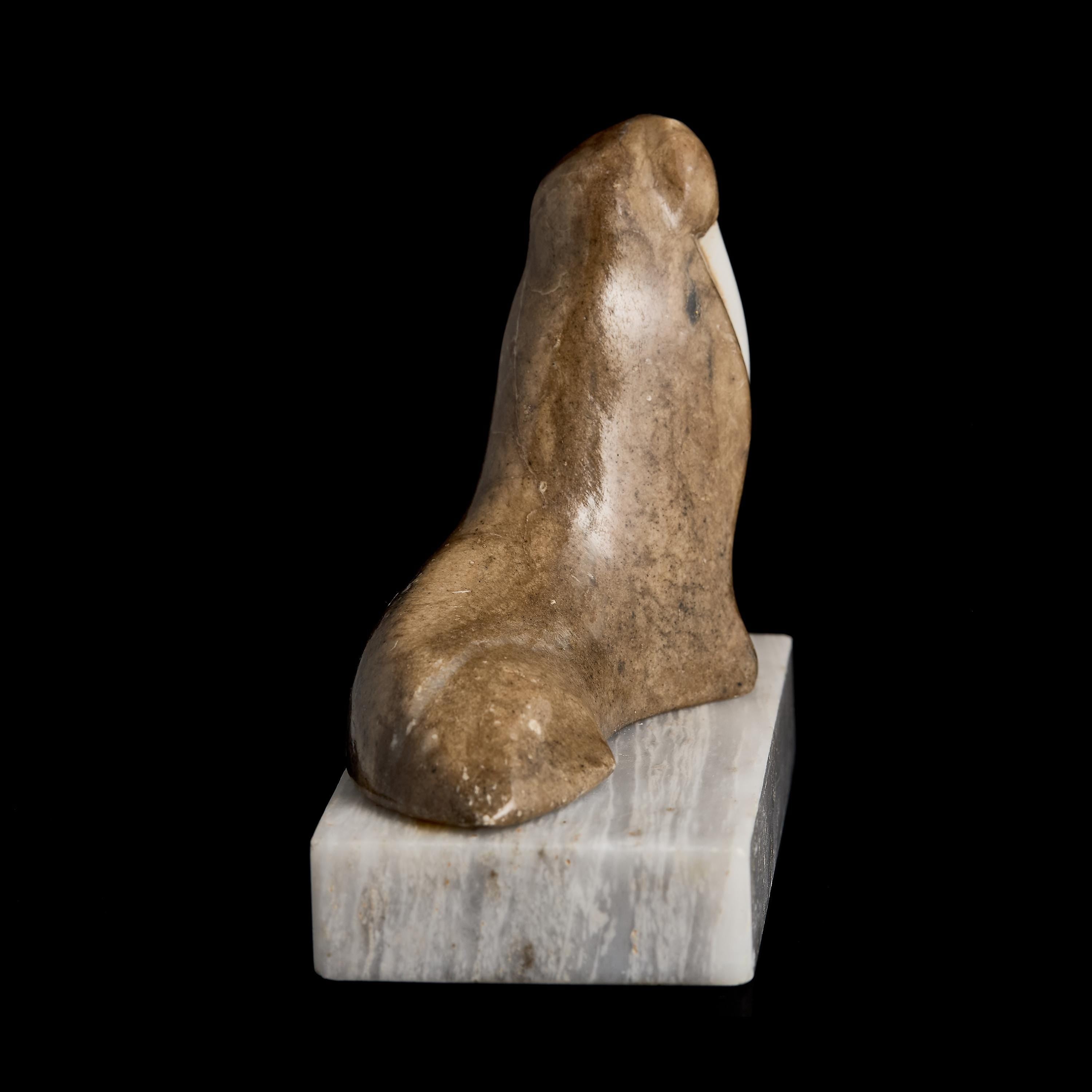 Vintage Inuit Marble Walrus Figurine on Ice Floe Base | Yup'ik Stone Sculpture, Early-Mid 20th C.