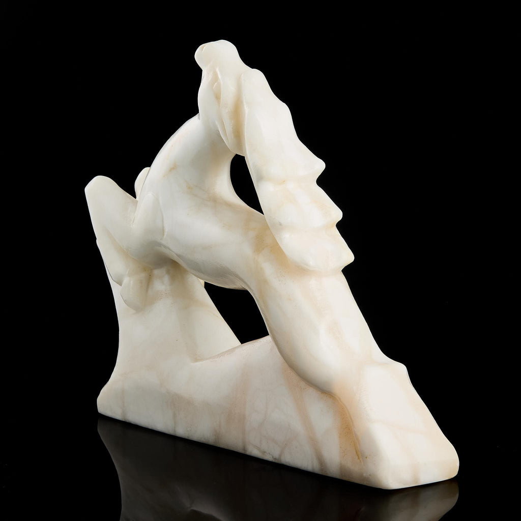 Large Vintage Inuit Arctic Reindeer Figurine | Carved White Marble, Yupik Craft