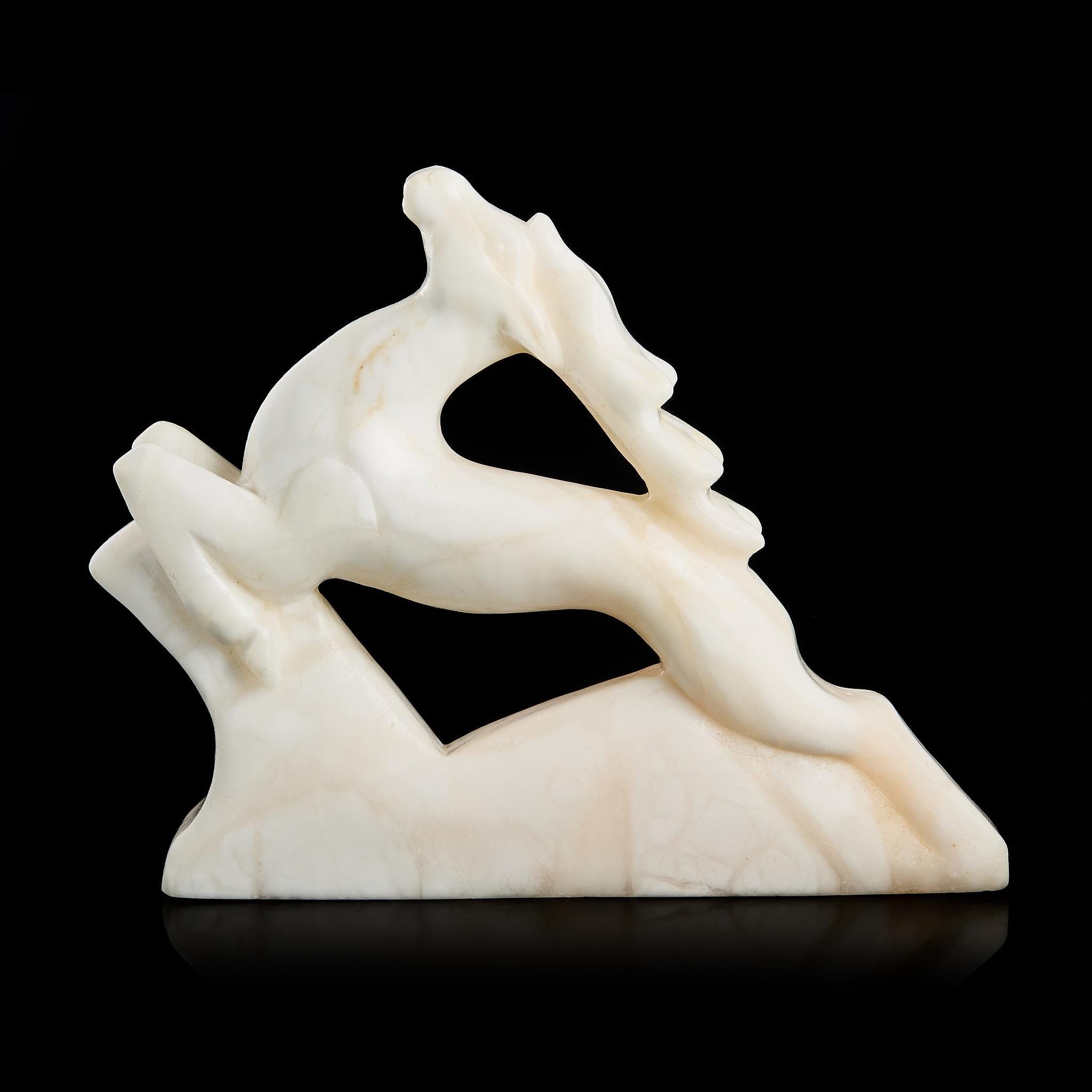 Large Vintage Inuit Arctic Reindeer Figurine | Carved White Marble, Yupik Craft